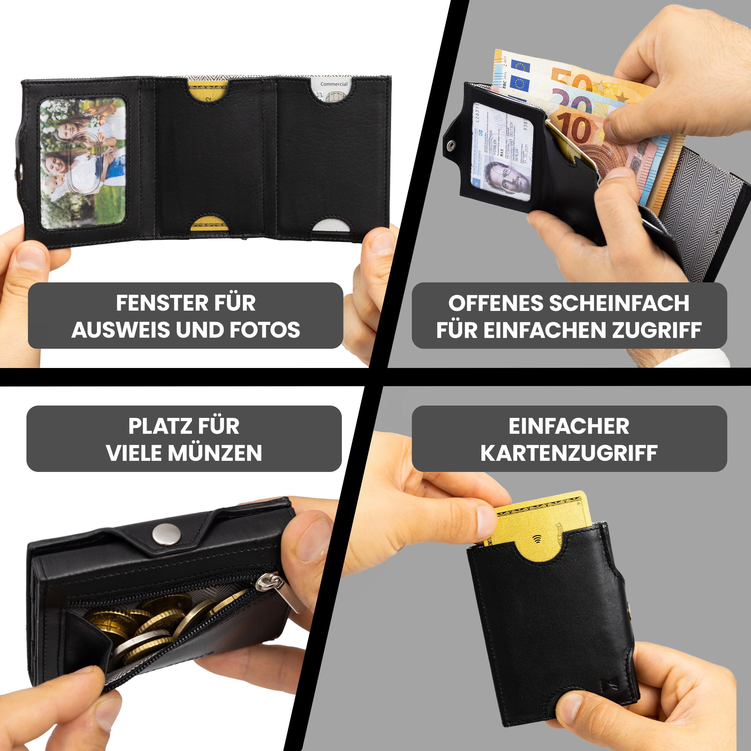 Gentlemen's Geldbörse Slim Wallet - Geldbeutel mit Münzfach und RFID Schutz, aus hochwertigem Echtleder mit Schein- & Münzfach