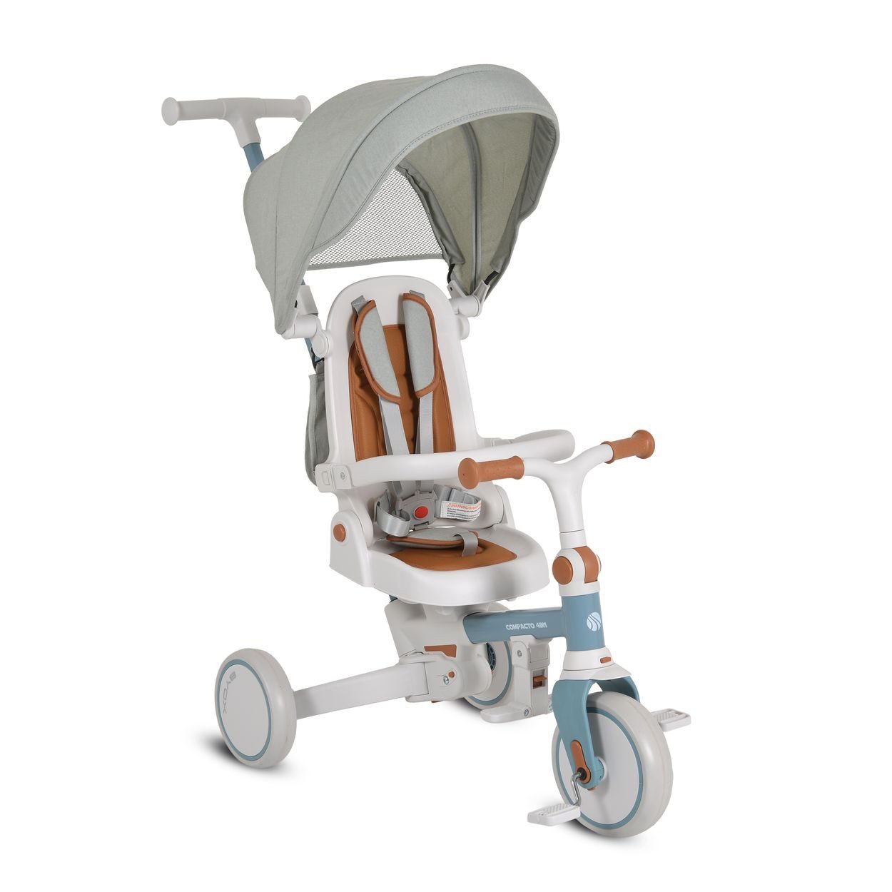 Byox Dreirad Tricycle Compacto 4 in 1, Schiebegriff klappbar Gurt umbaubar EVA