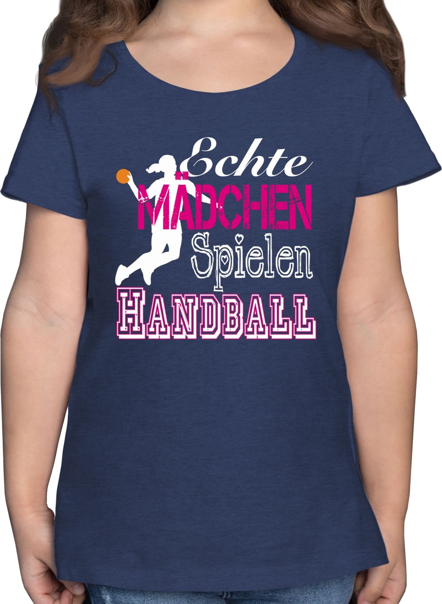 Shirtracer T-Shirt Echte Mädchen Spielen Handball weiß Kinder Sport Kleidung 3 Dunkelblau Meliert
