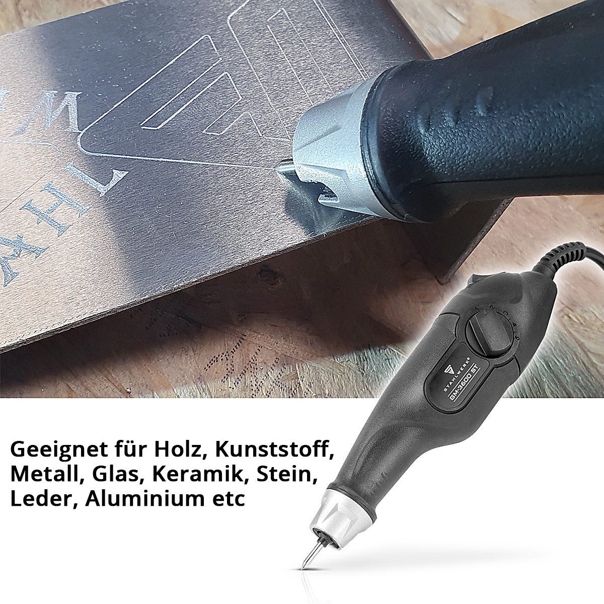 STAHLWERK Fräse GM-3600 ST Gravurmaschine elektrisches Gravurgerät 24 W Gravierstift, (Packung, 3-tlg)