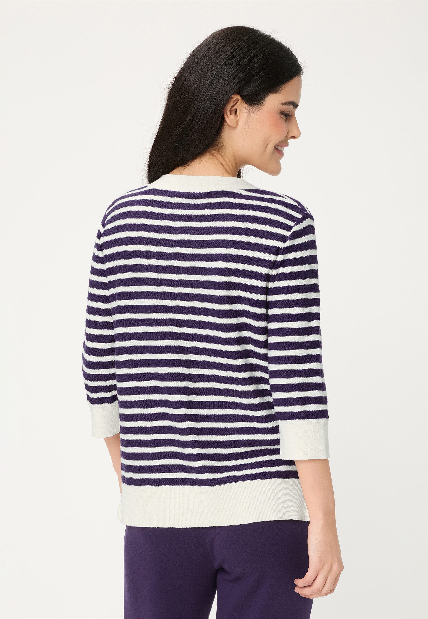Olsen Strickpullover Pullover mit Streifen und V-Ausschnitt