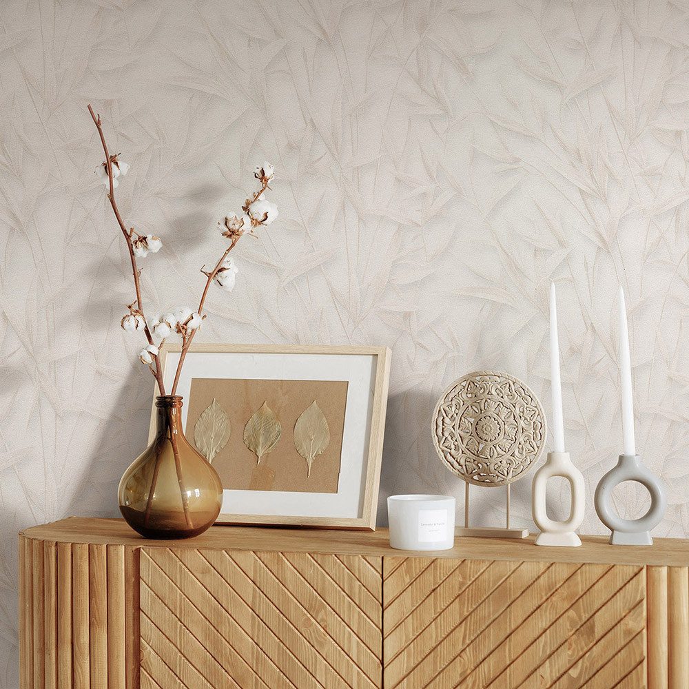 Erismann Vliestapete Blätter Motiv Floral Zweige Creme Beige Glitzer 10587-02 Pure Harmony
