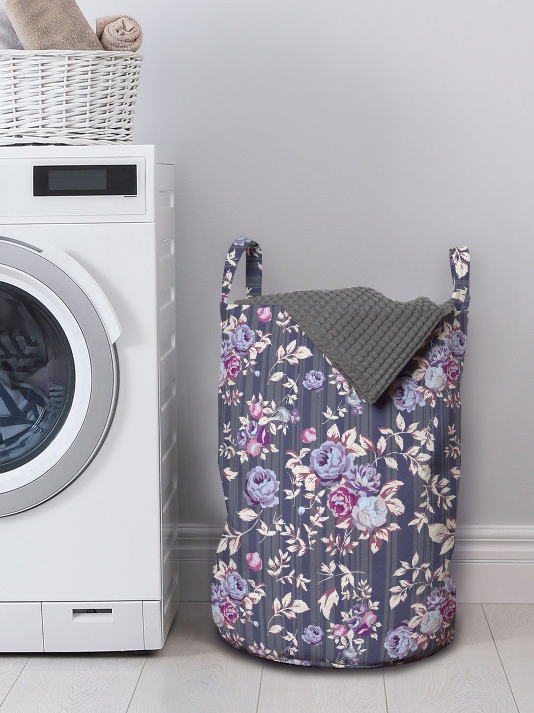 Abakuhaus Wäschesäckchen Wäschekorb mit Griffen der Muster Blumen Rosen für Waschsalons, blühenden Kordelzugverschluss