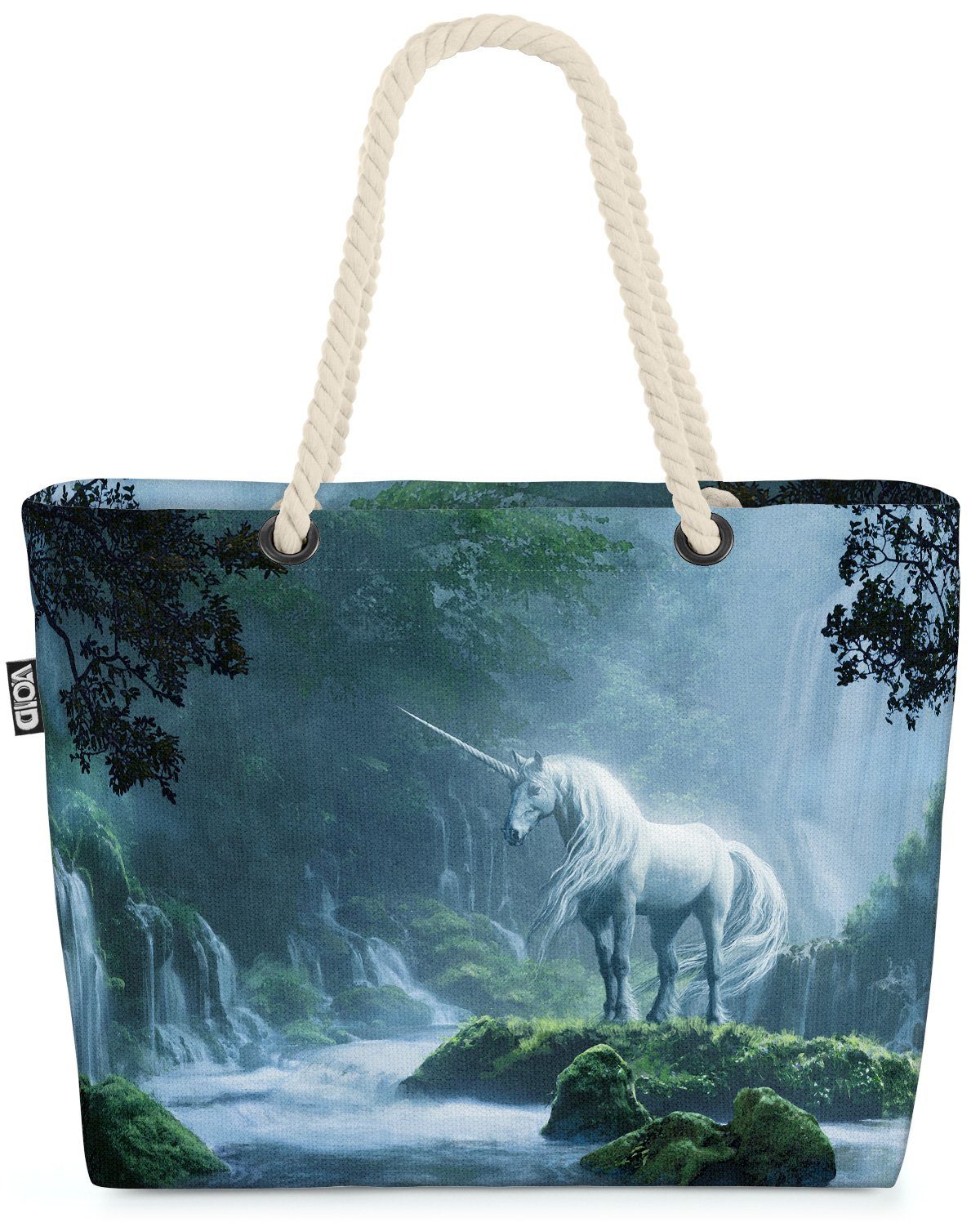 VOID Strandtasche (1-tlg), Einhorn Magie Wald Pferd einhorn fantasy märchen magisch nacht flüssc