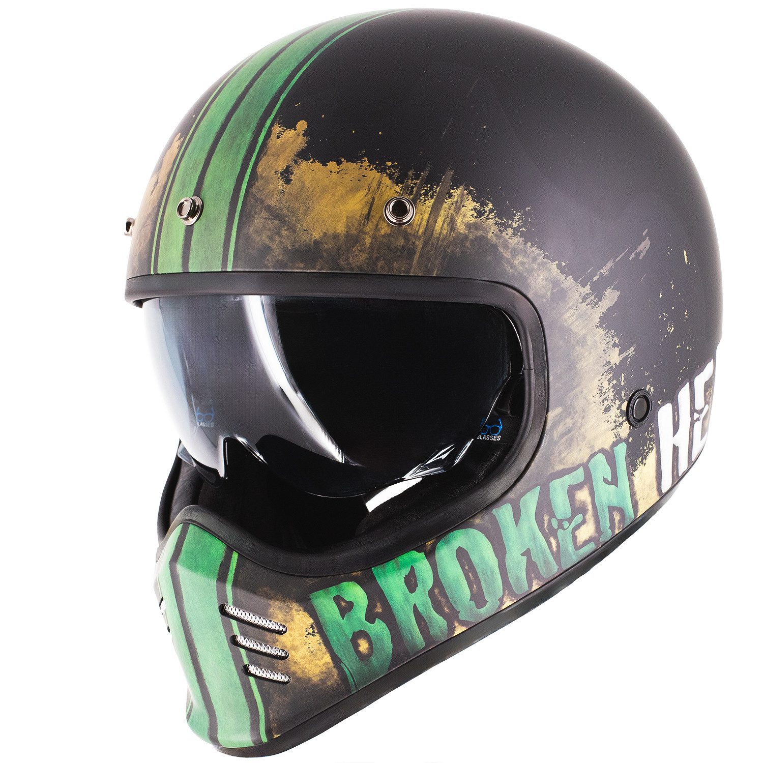 Broken Head Motocrosshelm Rusty Rider Grün, Old-School Optik