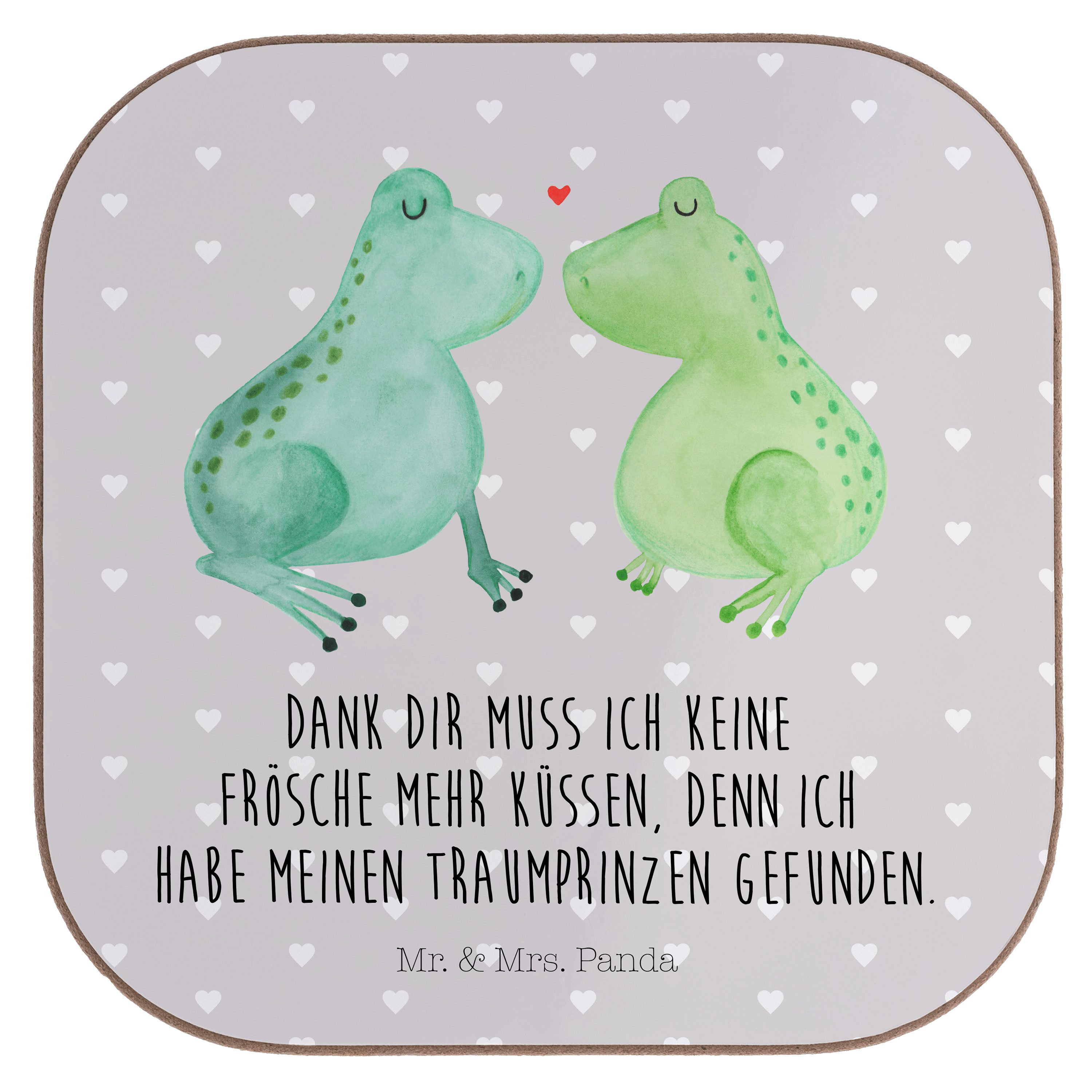 Mr. & Mrs. Panda Getränkeuntersetzer Frosch Liebe - Grau Pastell - Geschenk, Geschenk Hochzeit, Verliebt, 1-tlg.