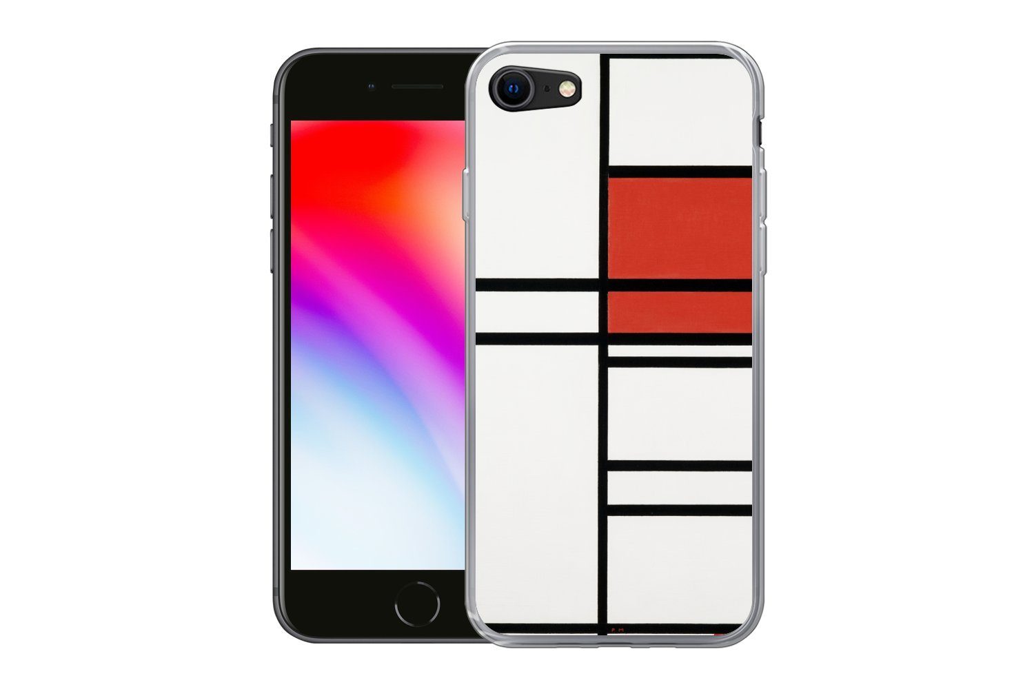 MuchoWow Handyhülle für Apple iPhone 8 Komposition mit Rot und Weiß - Piet Mondrian, Smartphone-Bumper, Print, Handy Schutzhülle Dünn