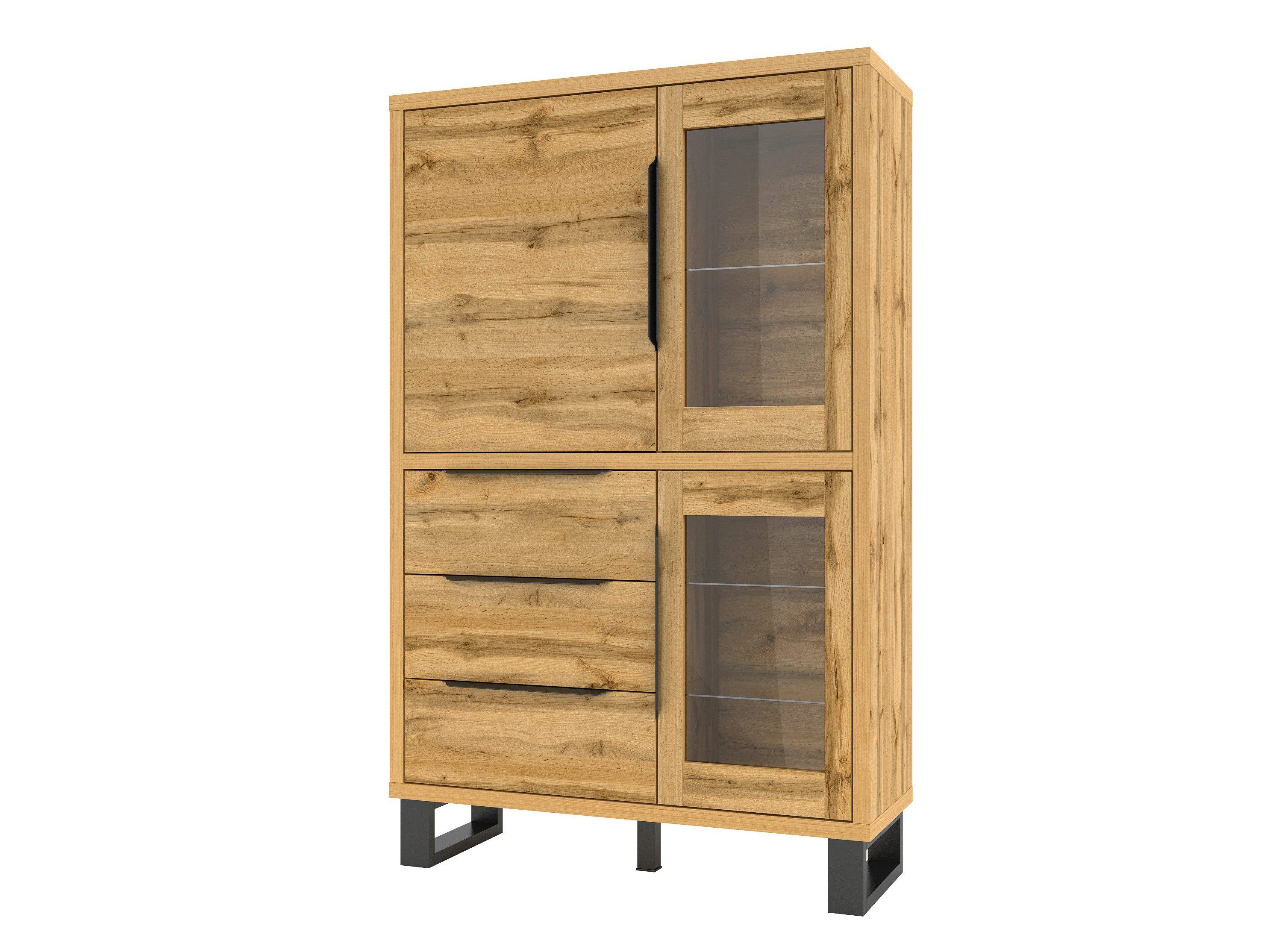 Beautysofa Vitrine HALLE mit drei Flügeltüren, Standvitrine mit Glaseinlegebode