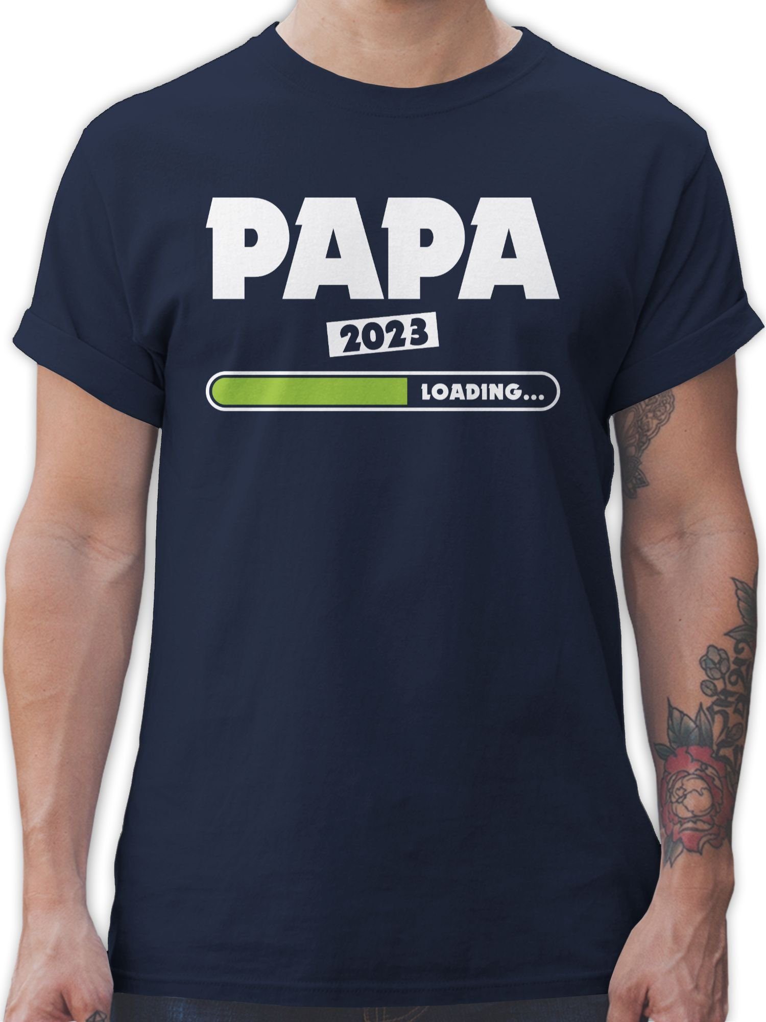 Shirtracer T-Shirt Papa loading 2023 grün Vatertag Geschenk für Papa 02 Navy Blau