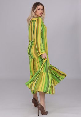 YC Fashion & Style Sommerkleid Sommerkleid in Neon-Grün mit Streifenmuster aus 100 % Viskose Alloverdruck, Boho, Streifen