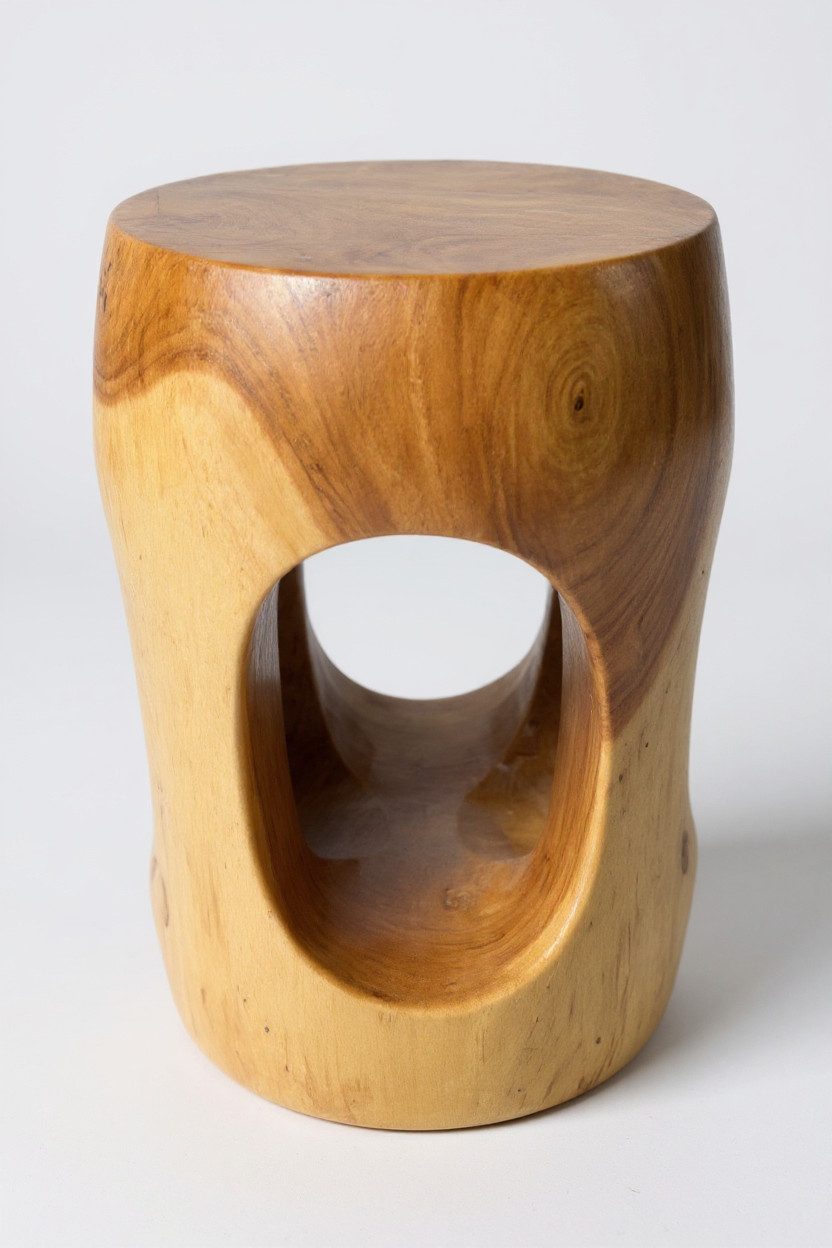 FaHome Beistelltisch Holz – Couchtisch Blumenhocker Hocker - (Abgerundet mit O- Ausschnitt Saman-Holz - 50x30x30 cm), Handgefertigt