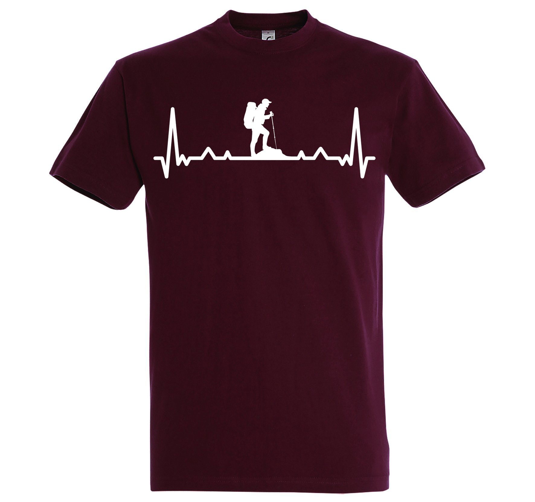 Youth Designz T-Shirt Heartbeat Wandern mit T-Shirt Frontdruck Herren Trendigem Burgund