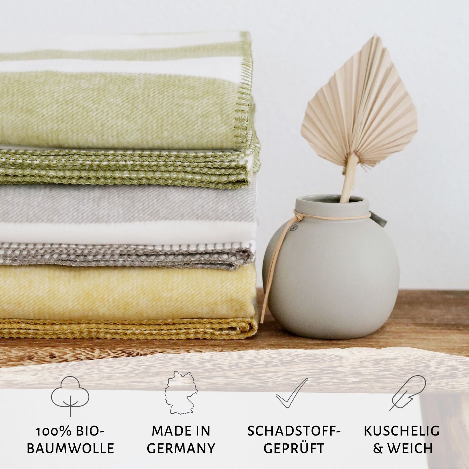 Wohndecke Kuscheldecken, weiche aus biologischer nachhaltig gelb Bio-Baumwolldecken weiche ÖKOTEX kuschelig, RIEMA 100% Baumwolle, extra Germany, Sofadecke