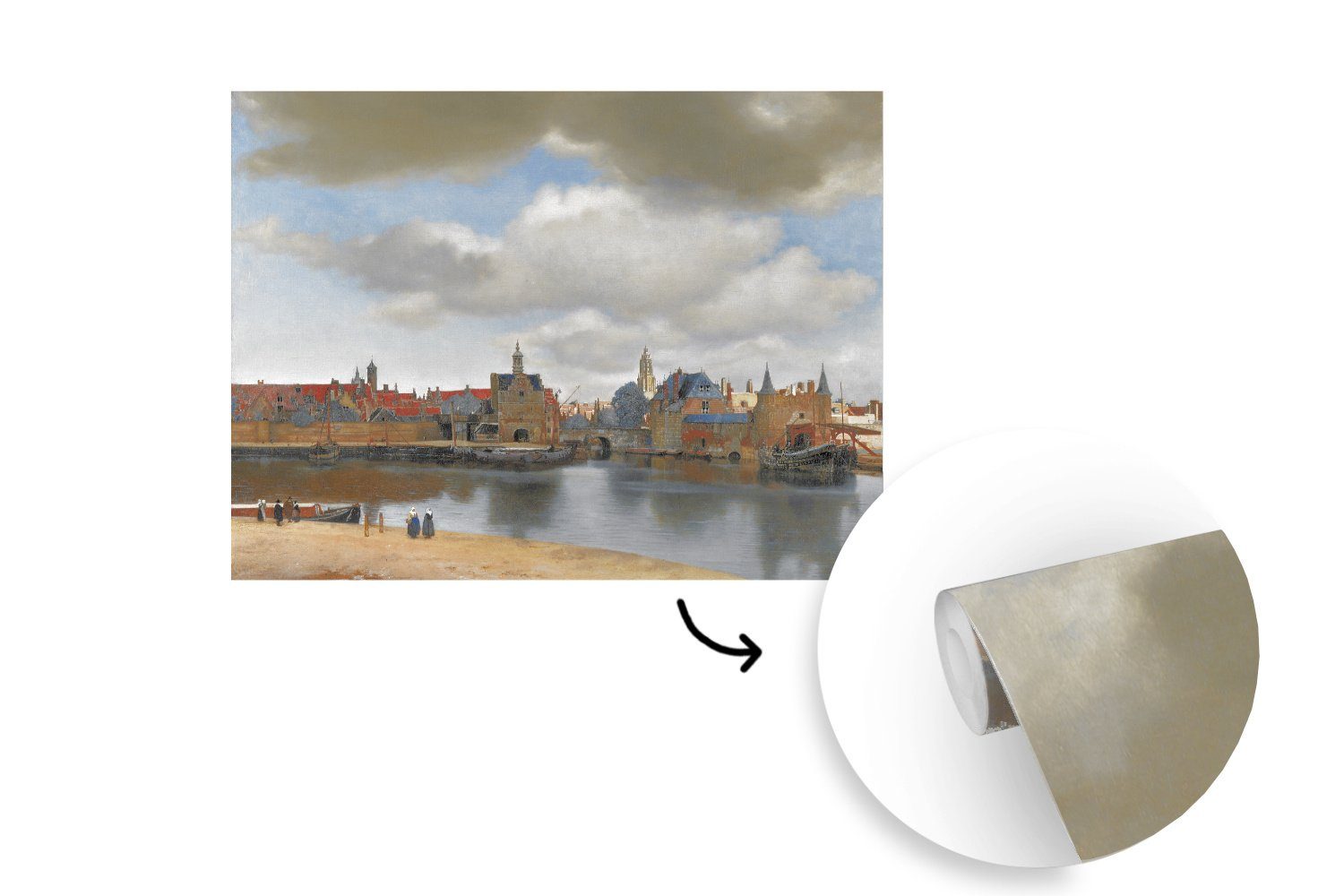Delft Matt, Gemälde Wohnzimmer St), Vermeer, Küche, Ansicht Vliestapete (5 von von - bedruckt, für Johannes Fototapete Schlafzimmer Fototapete MuchoWow