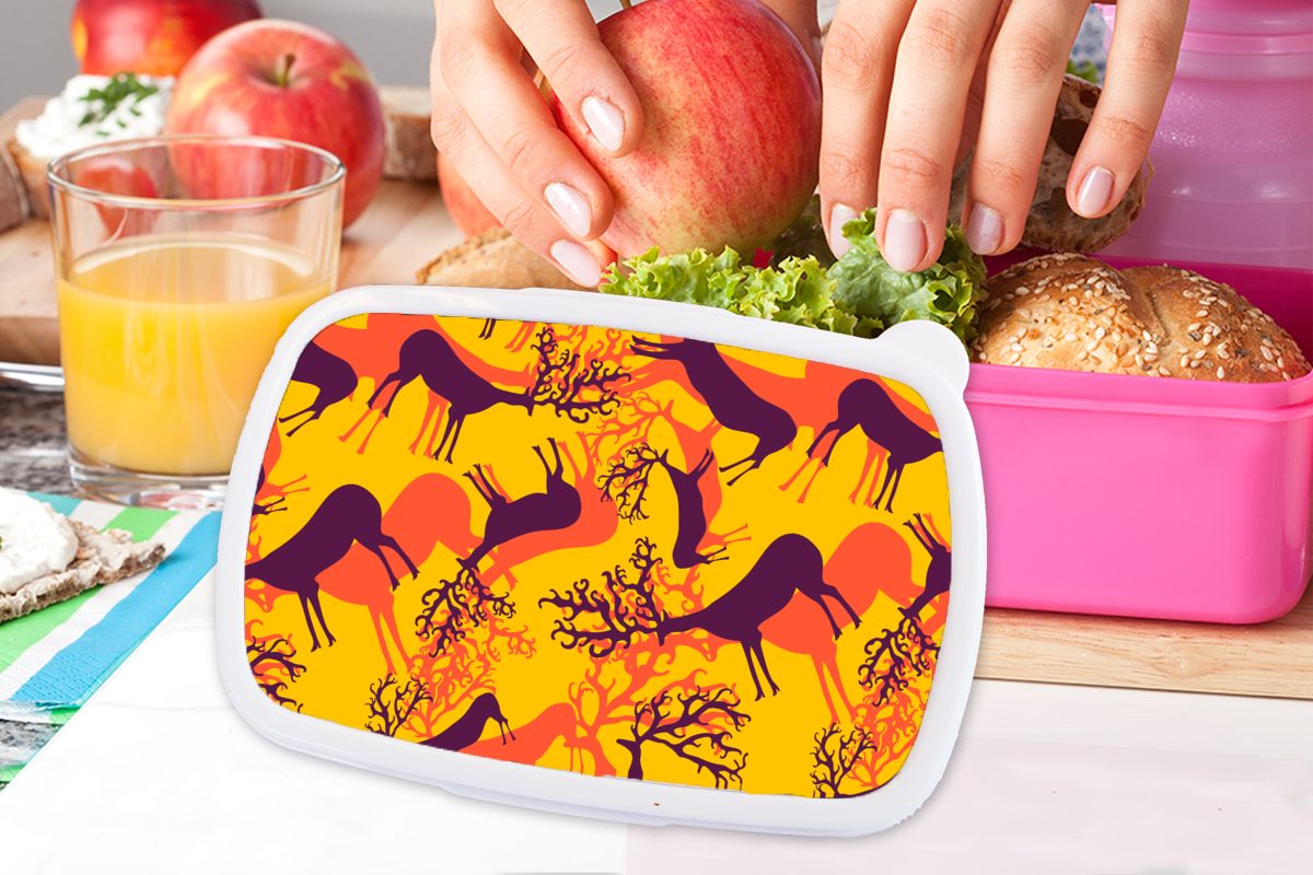 Hirsche MuchoWow Kinder, Brotdose Lunchbox Kunststoff, Erwachsene, Kunststoff Farben, Snackbox, Muster rosa Mädchen, - - (2-tlg), für Brotbox
