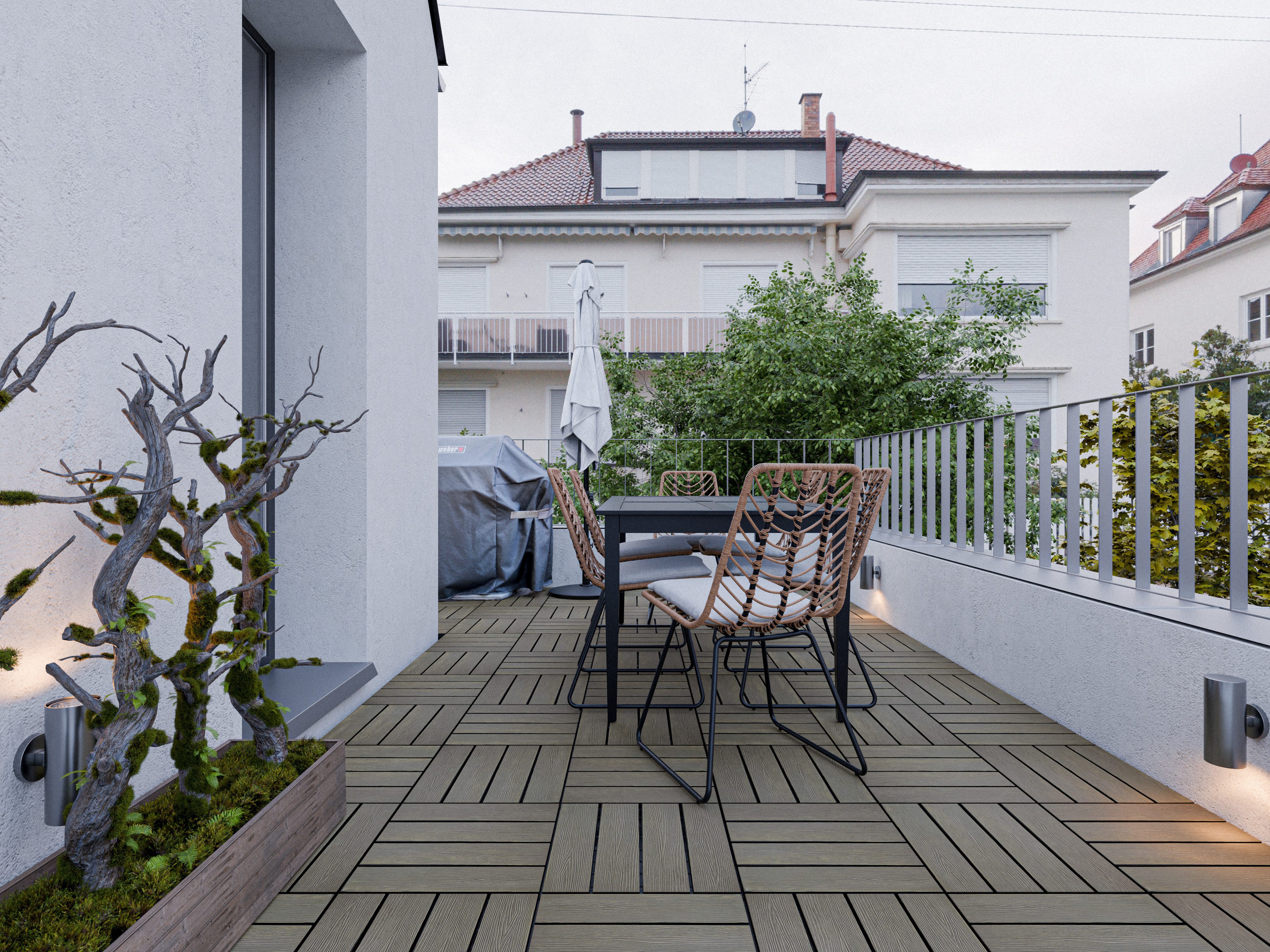 Outgarden Terrassenplatte WPC-Fliese Holzoptik Silver Grau, WPC 40x40, Grau