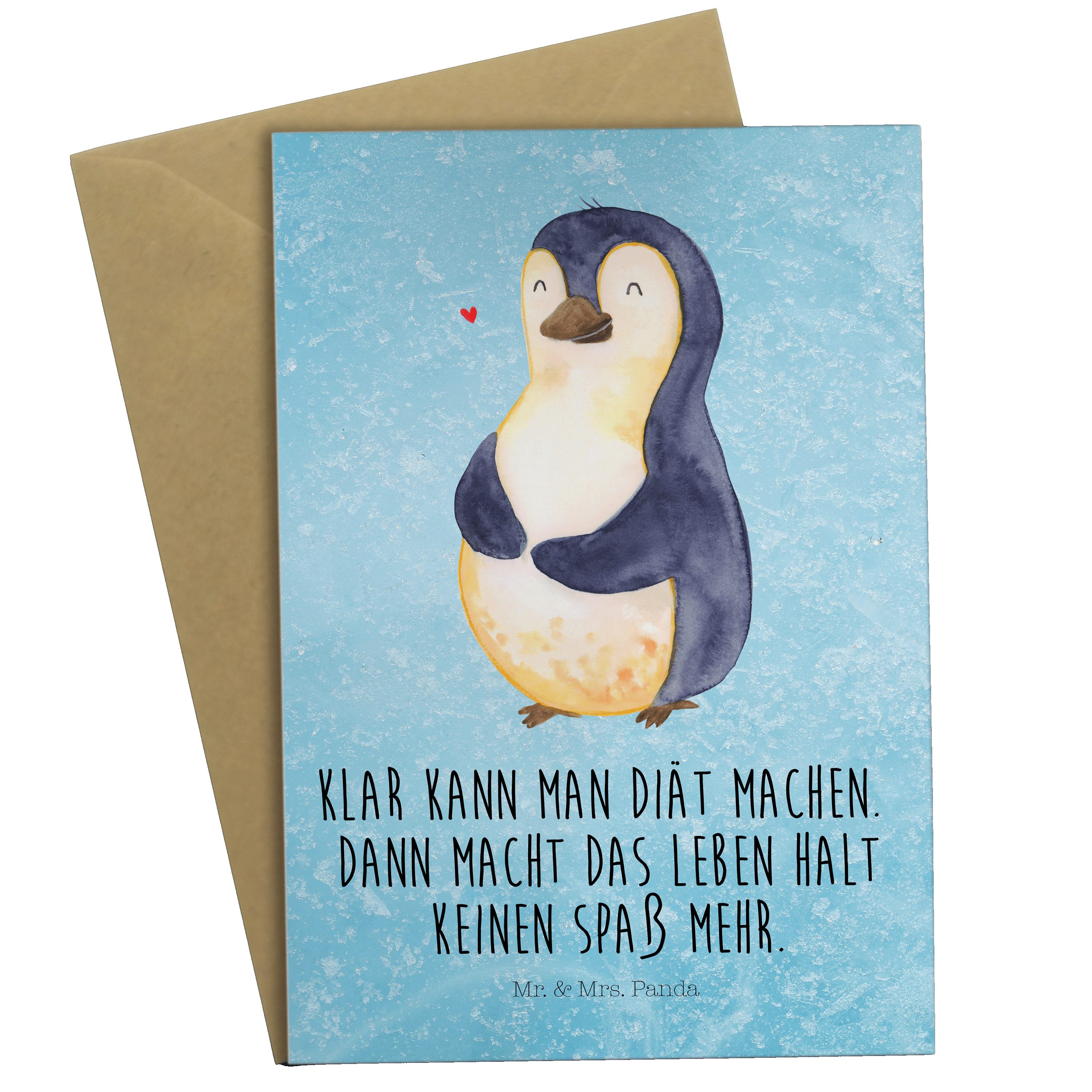 Mr. & Mrs. Panda Grußkarte Pinguin Diät - Eisblau - Geschenk, Abnehmen, Selbstrespekt, Pinguine