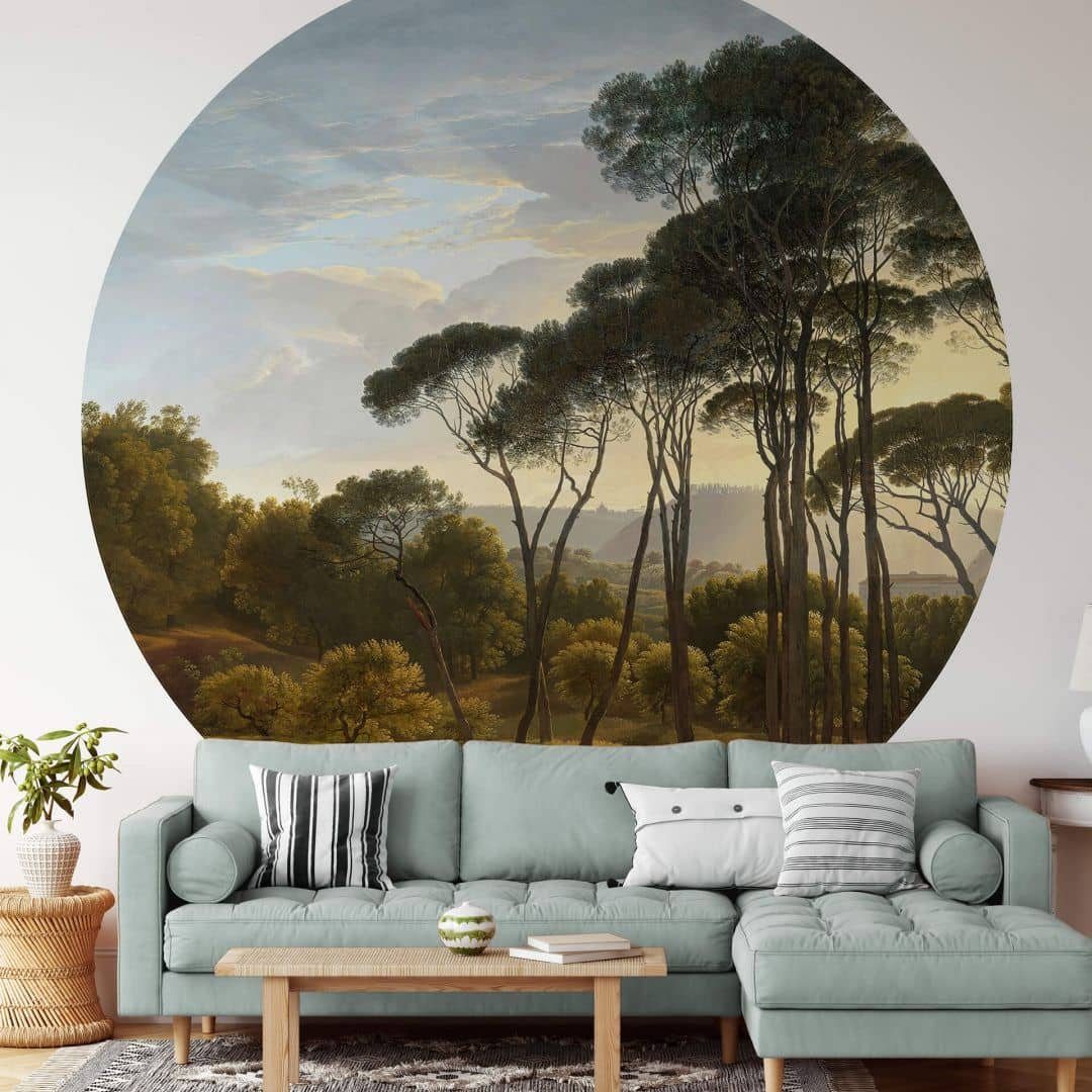 K&L Wall Art Fototapete Fototapete Voogd Vintage Landschaft Wald Vliestapete Rund Tapete, Schirmkiefern Tapete