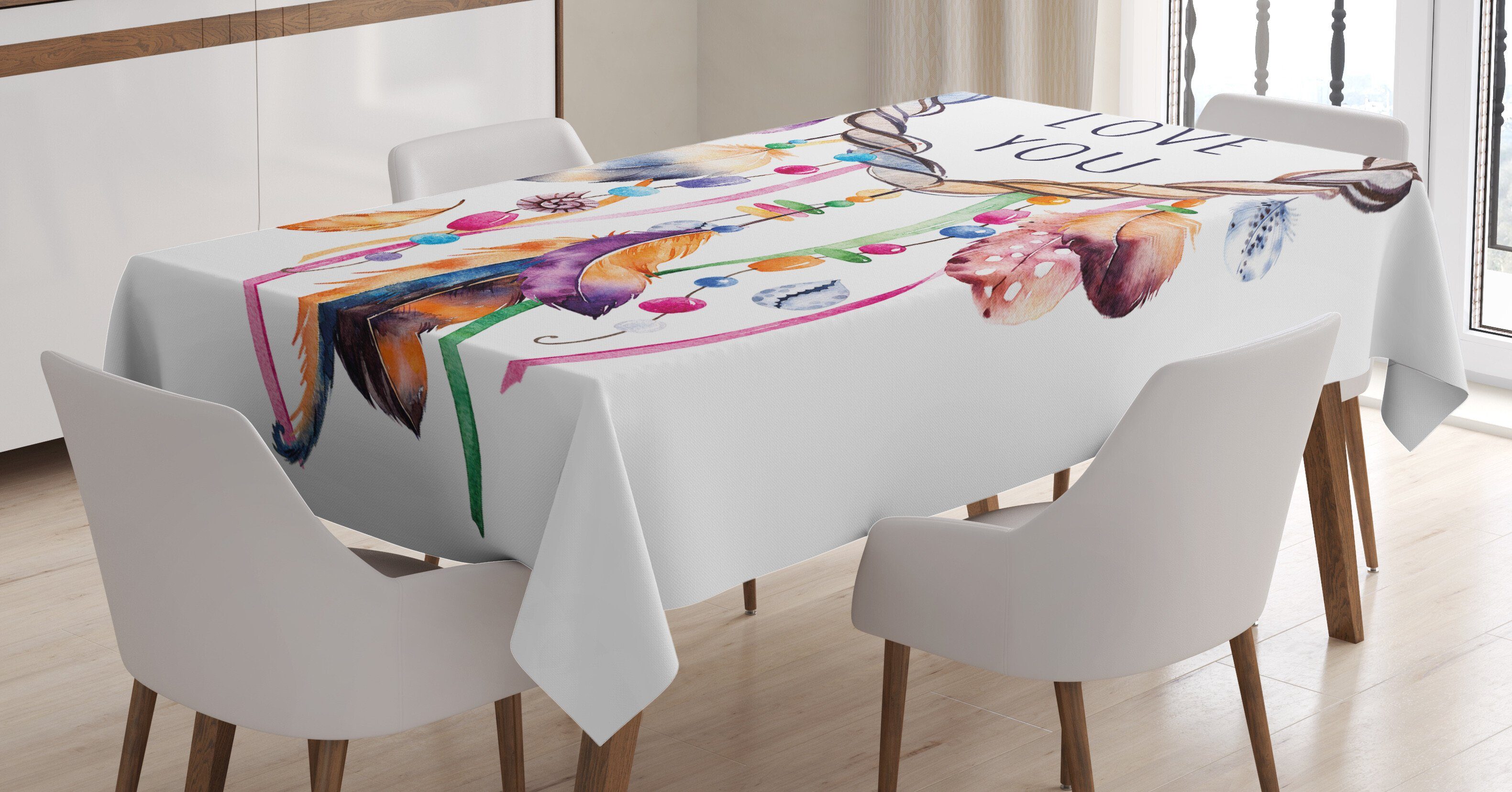 Abakuhaus Tischdecke Farbfest Waschbar Für den Außen Bereich geeignet Klare Farben, Feder Traumfänger Boho Stil