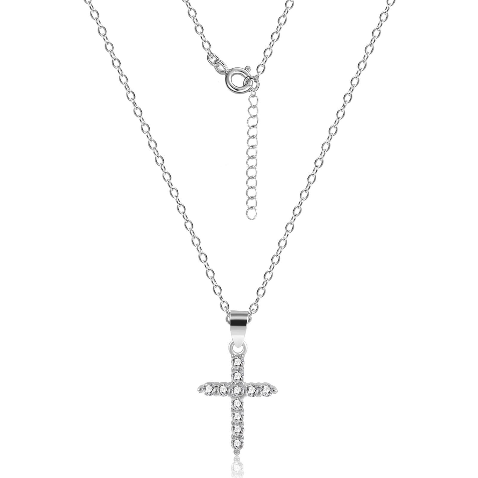 POCHUMIDUU Silver Lange Kreuz Zirkoniakette Kreuzkette für Girls, mit Kette Frauen