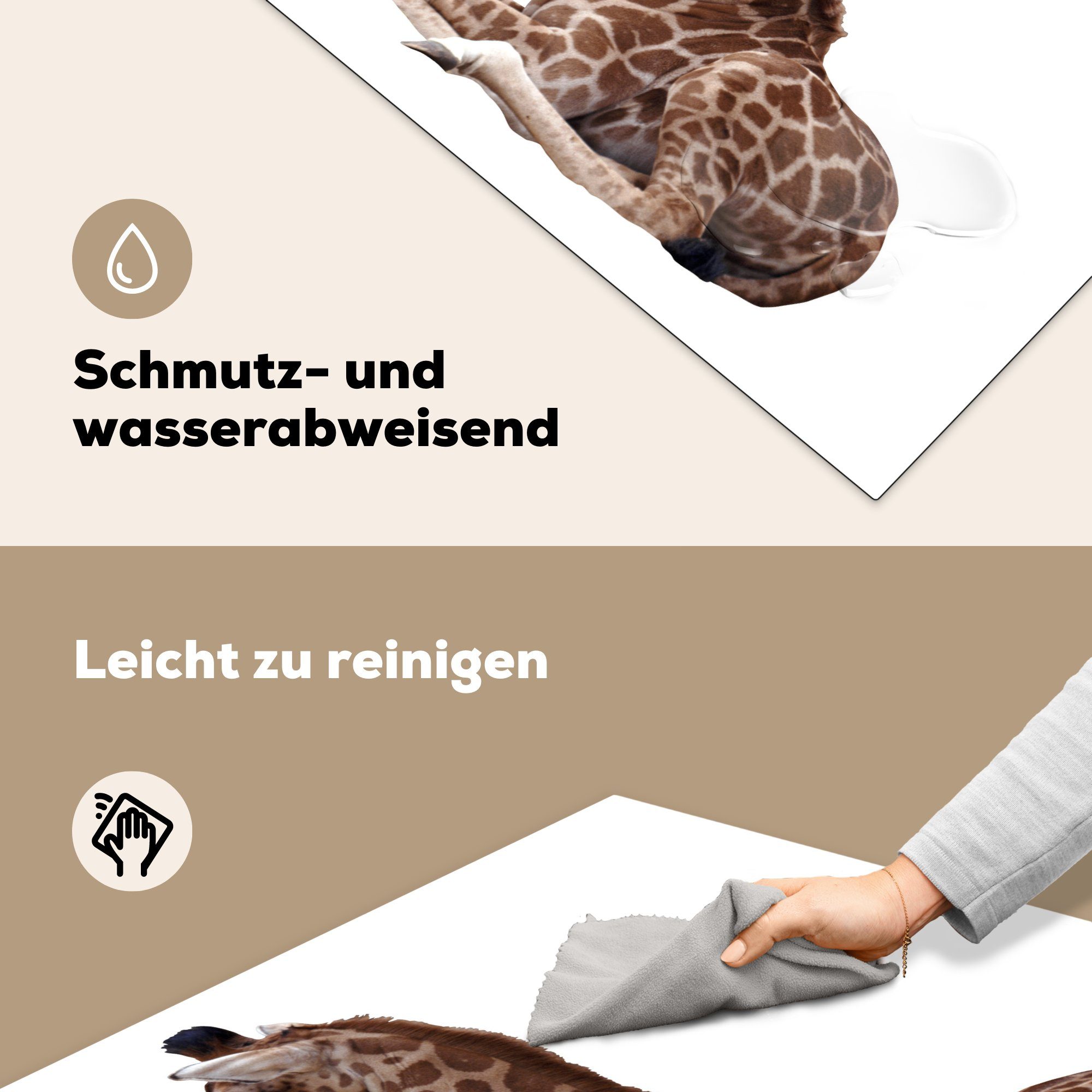 MuchoWow Herdblende-/Abdeckplatte Baby-Giraffe auf weißem für Arbeitsplatte tlg), Ceranfeldabdeckung, cm, Hintergrund, Vinyl, küche 78x78 (1