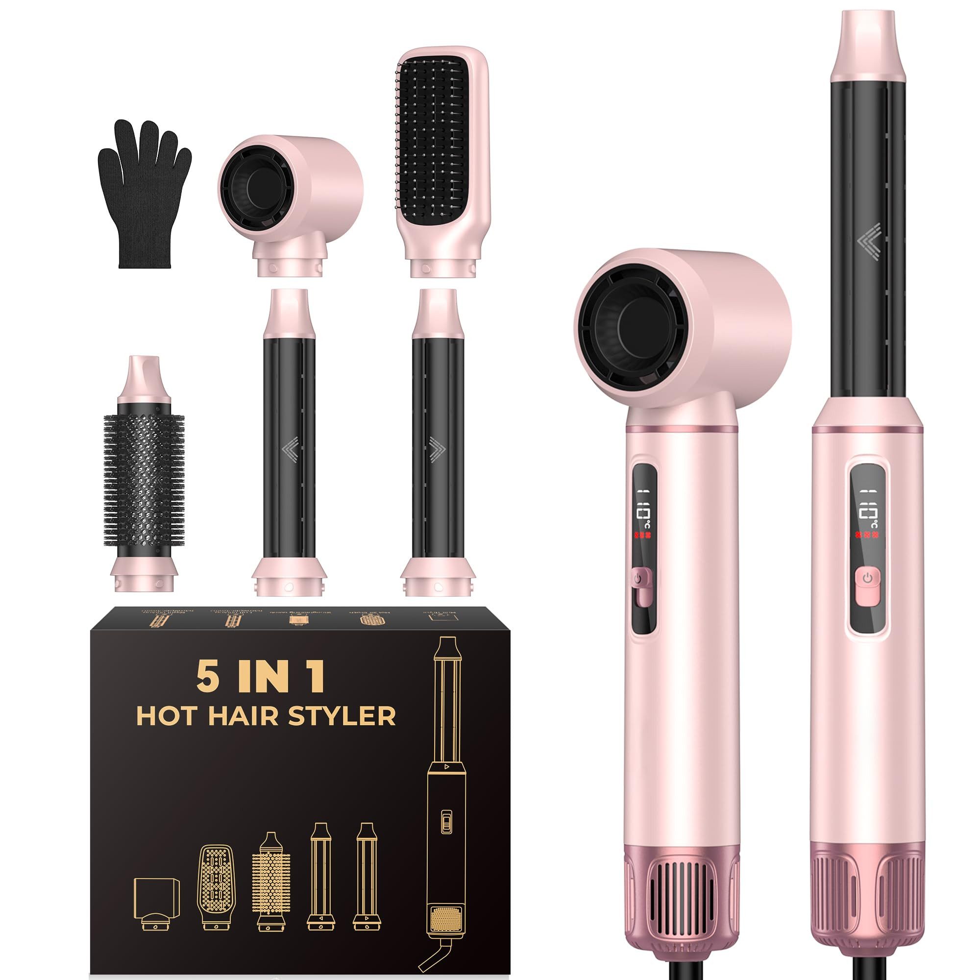 UKLISS Multihaarstyler 5-in-1 Haarstyler-Set mit LCD-Display, Airbrush, Rundbürste, Föhn, Heißluftbürste, Lockenstab & Thermobürste