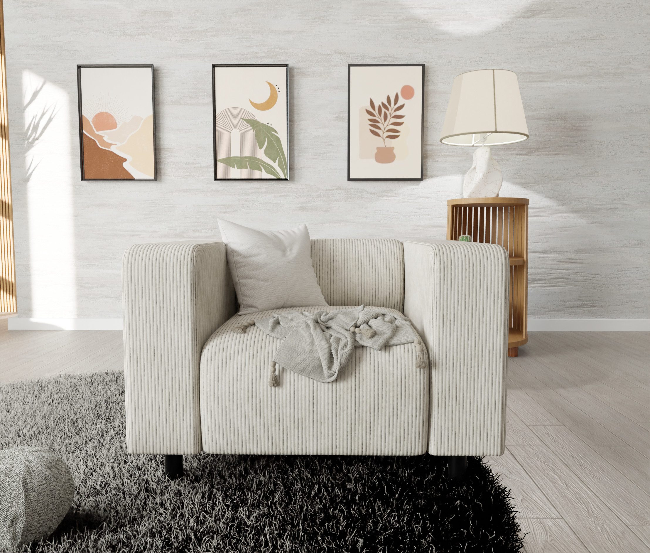 S-Style Möbel Sessel Gustav aus Cord-Stoff mit bequemem Sitz (Sessel x 1), mit Wellenfederung