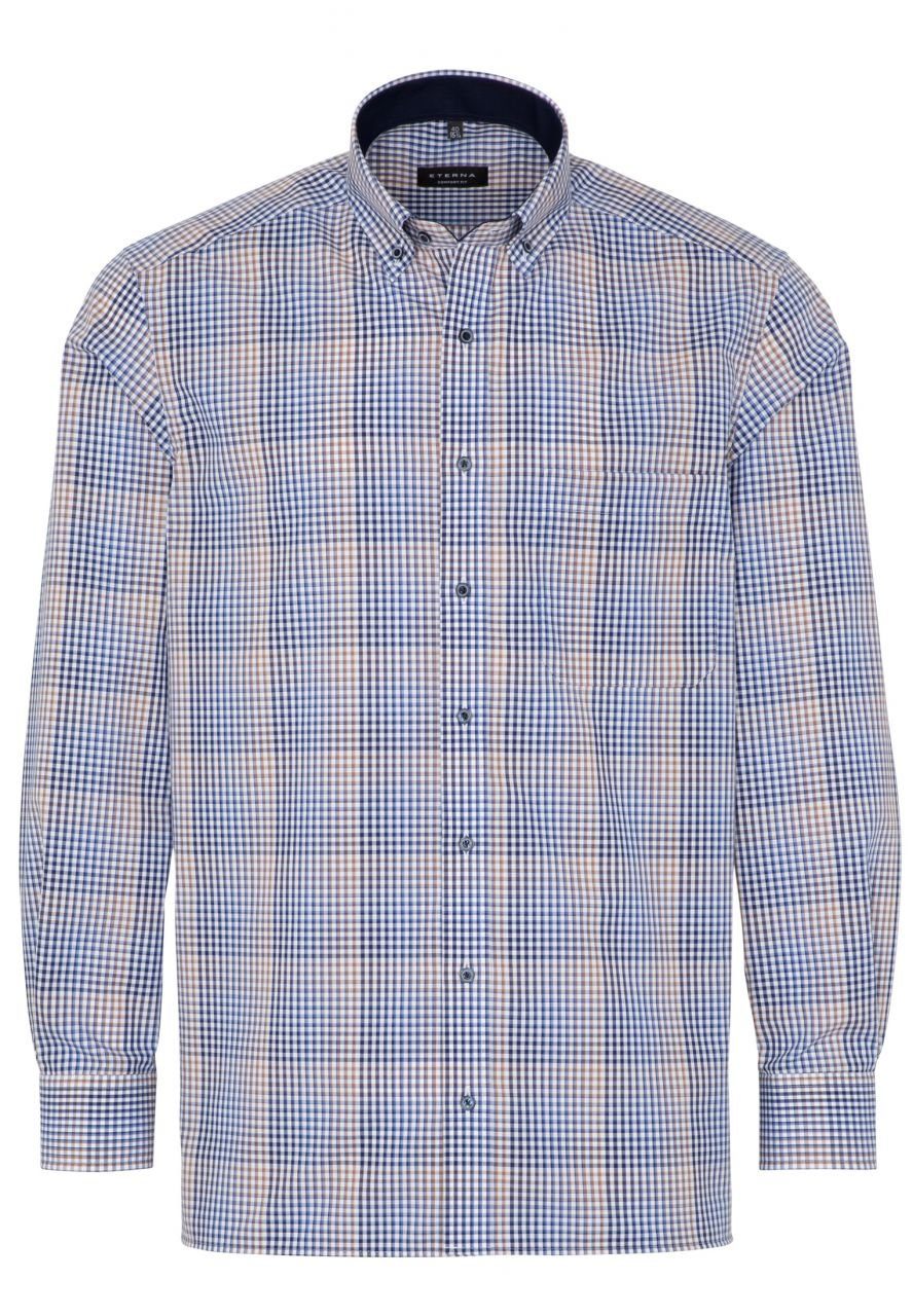 Eterna Klassische Bluse ETERNA COMFORT FIT Langarm Hemd blau-braun kariert 3683-15-E144