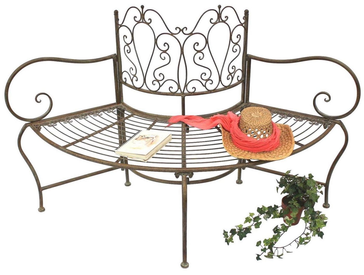 DanDiBo Baumbank Metall wetterfest Braun 135 cm 3-Sitzer halbrund JC112287, Gartenbank Rundbank