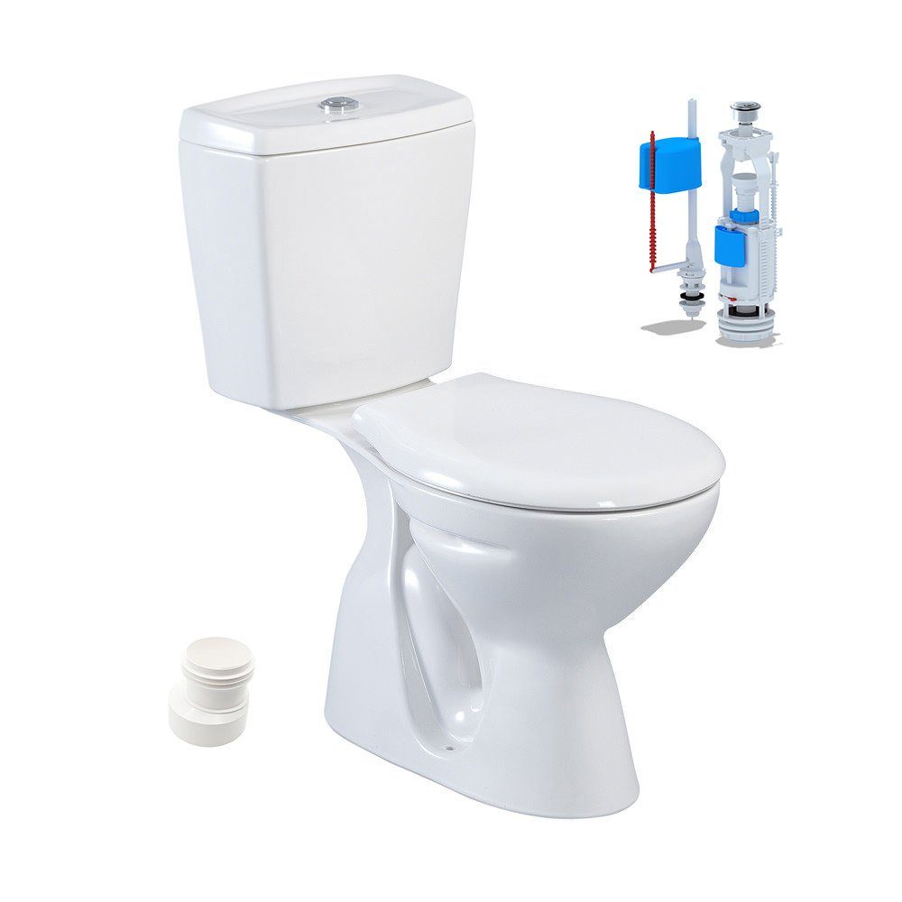 Belvit Tiefspül-WC S-ESW002TAH, Standmontage, Abgang senkrecht, Stand-WC mit Taharet Keramik-Spülkasten Softclose WC-Sitz