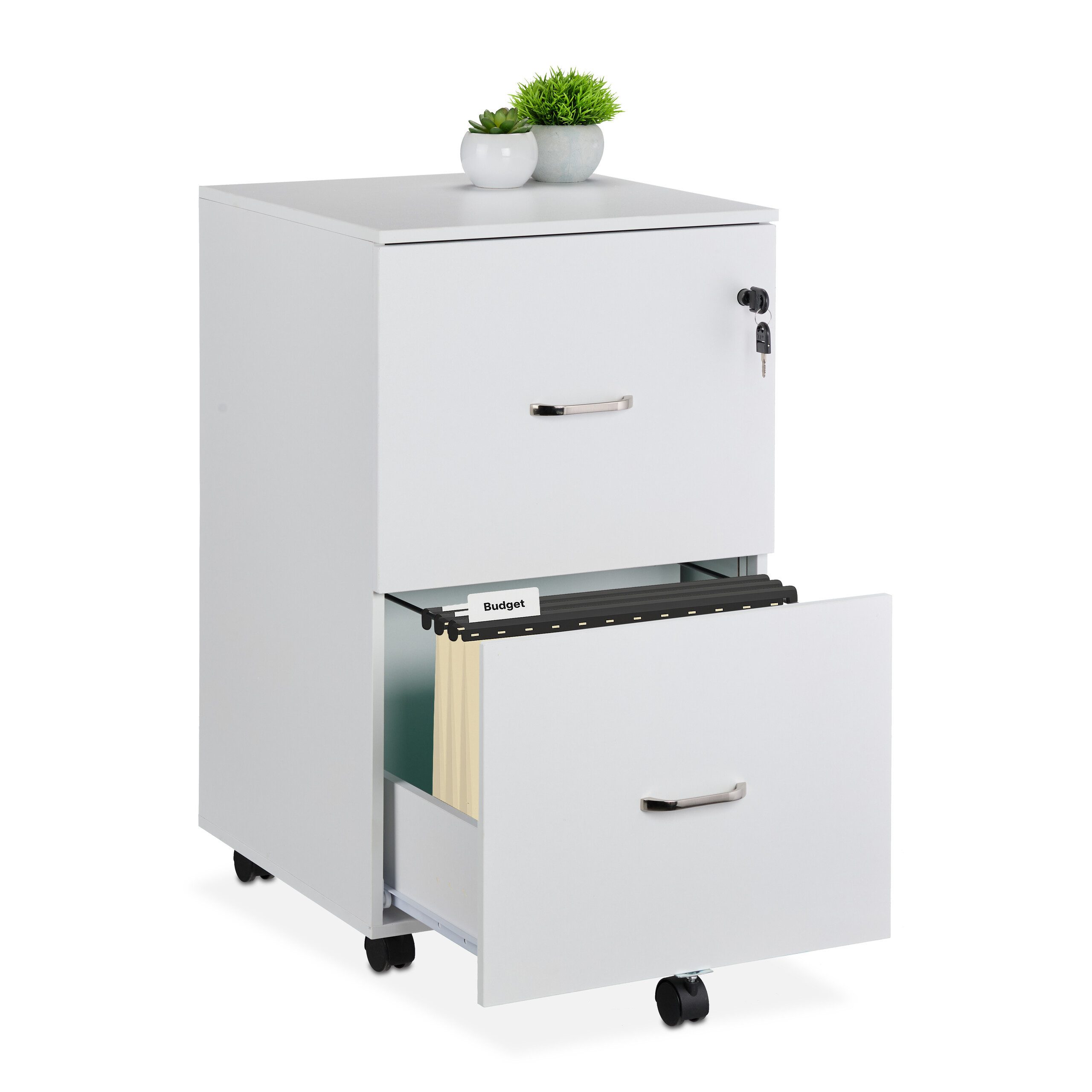 relaxdays Rollcontainer mit Hängeregister, weiß