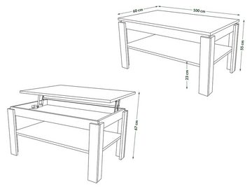 designimpex Couchtisch Design Couchtisch Tisch Asti-P höhenverstellbar 55 - 67cm Esstisch