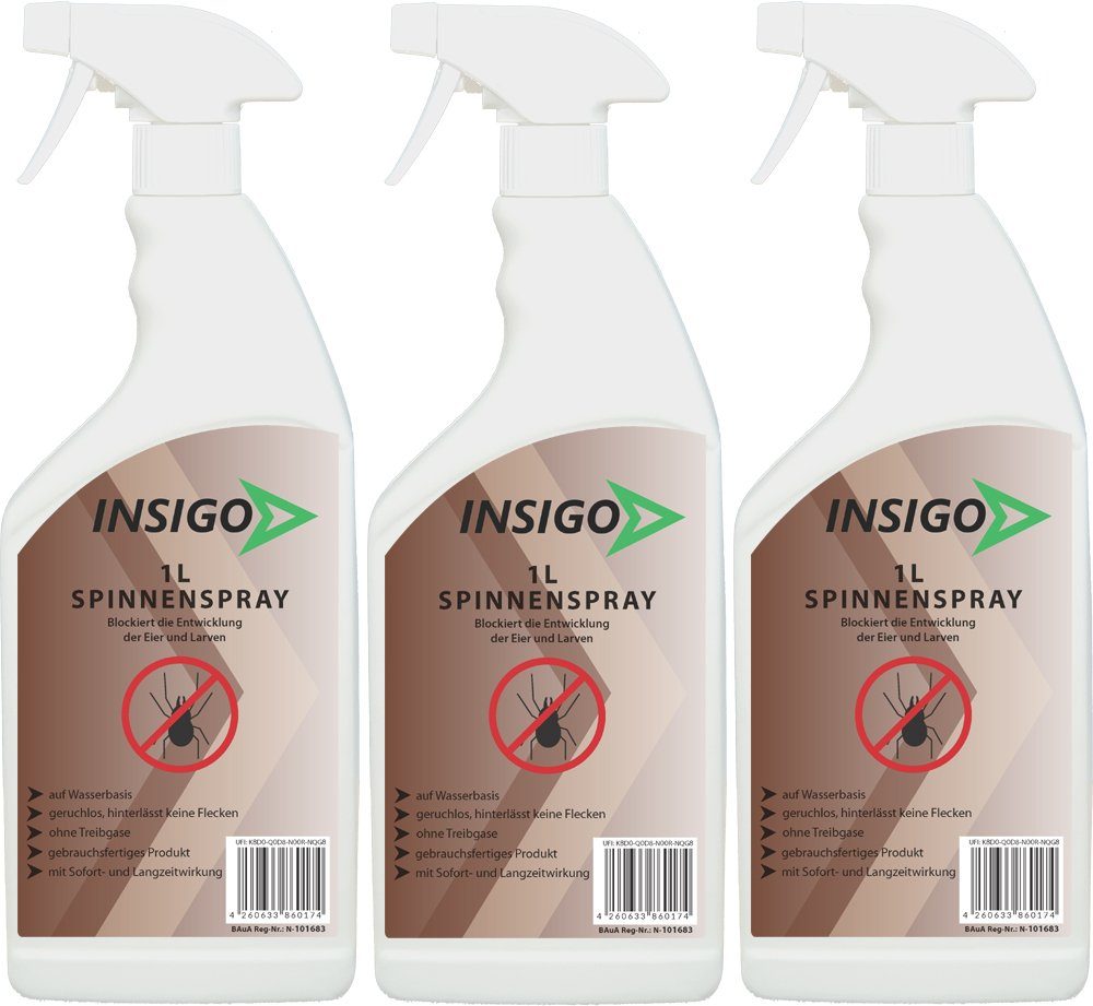 INSIGO Insektenspray Spinnen-Spray Hochwirksam gegen Spinnen, 3 l, auf Wasserbasis, geruchsarm, brennt / ätzt nicht, mit Langzeitwirkung