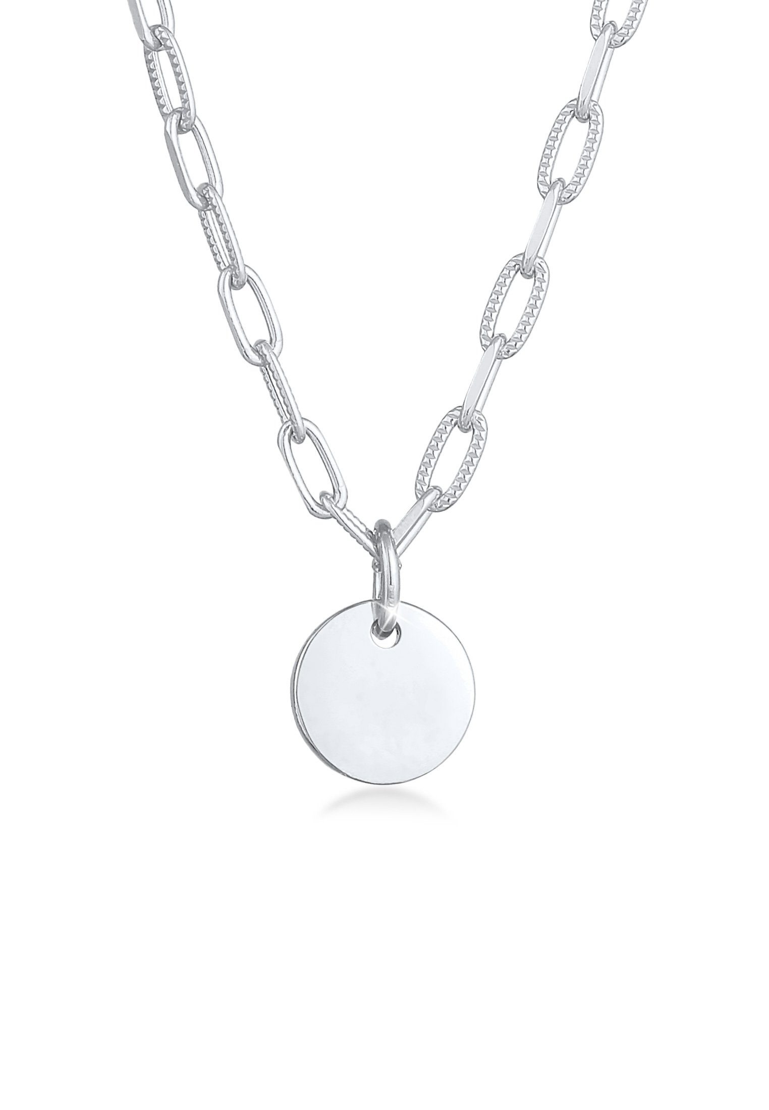 Elli Kette mit Anhänger Plättchen Coin Gliederkette Trend 925 Silber