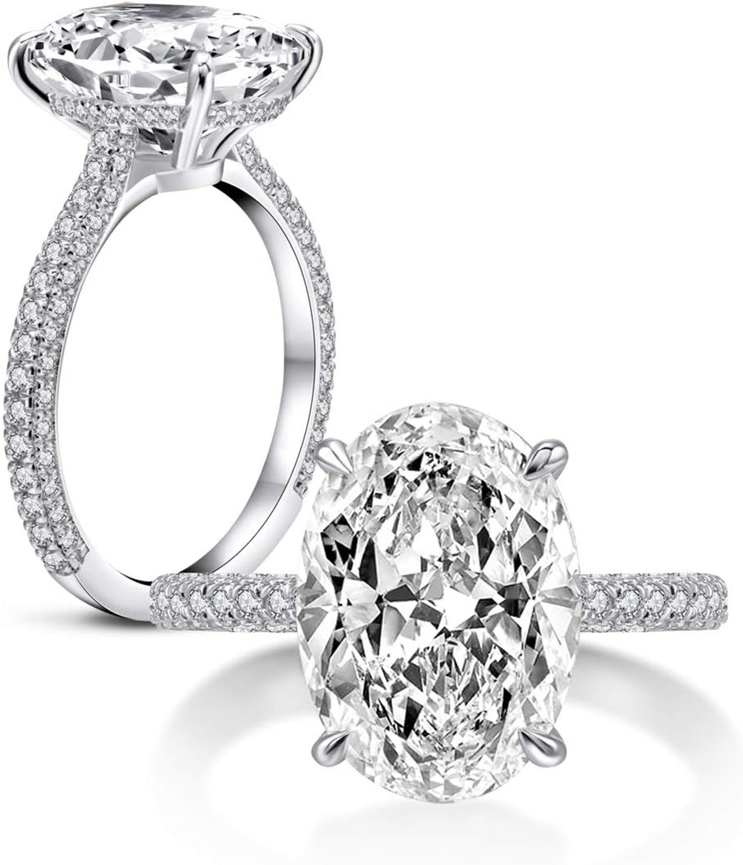 Jumpeak Diamantring Verlobungsring mit 3 Karat ovalem Diamanten aus 14K Gold, Romantisch, hochwertig – edles Schmuckstück für Damen