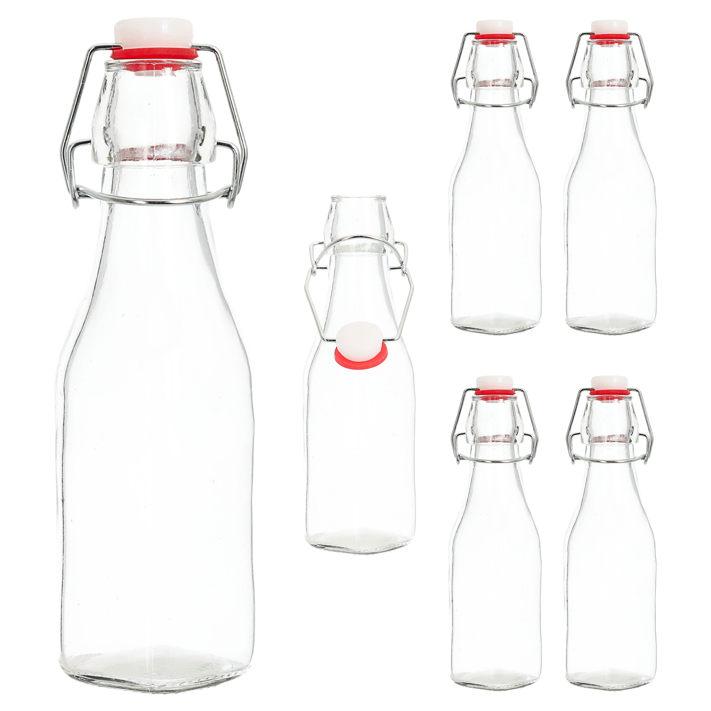 CEPEWA Isolierflasche Bügelflasche 6er Set eckig 6,5x20cm 250ml Glas Metall Dichtung