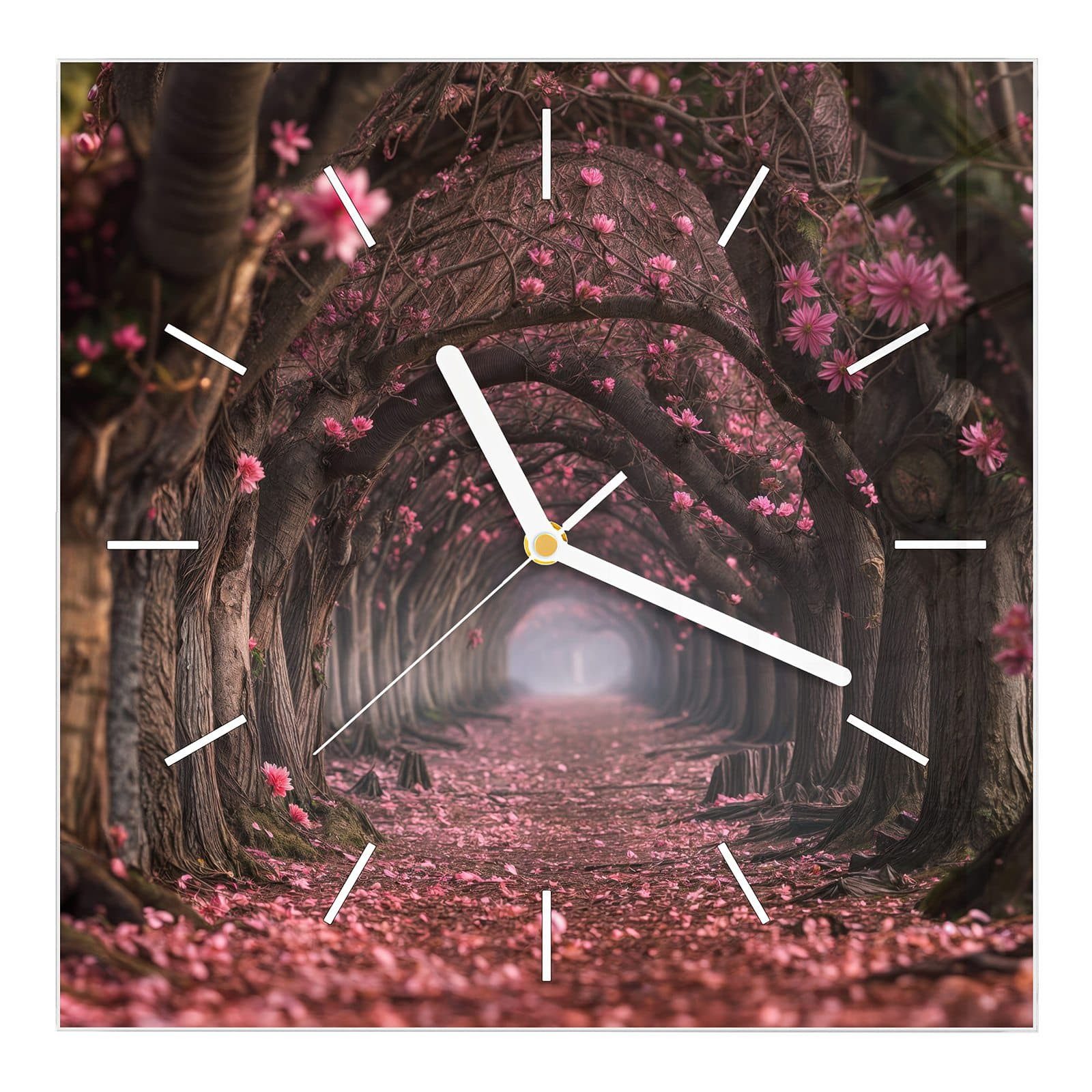 Wanduhr Glasuhr Wanduhr Wandkunst Größe 30 x 30 cm mit Motiv Blütenweg