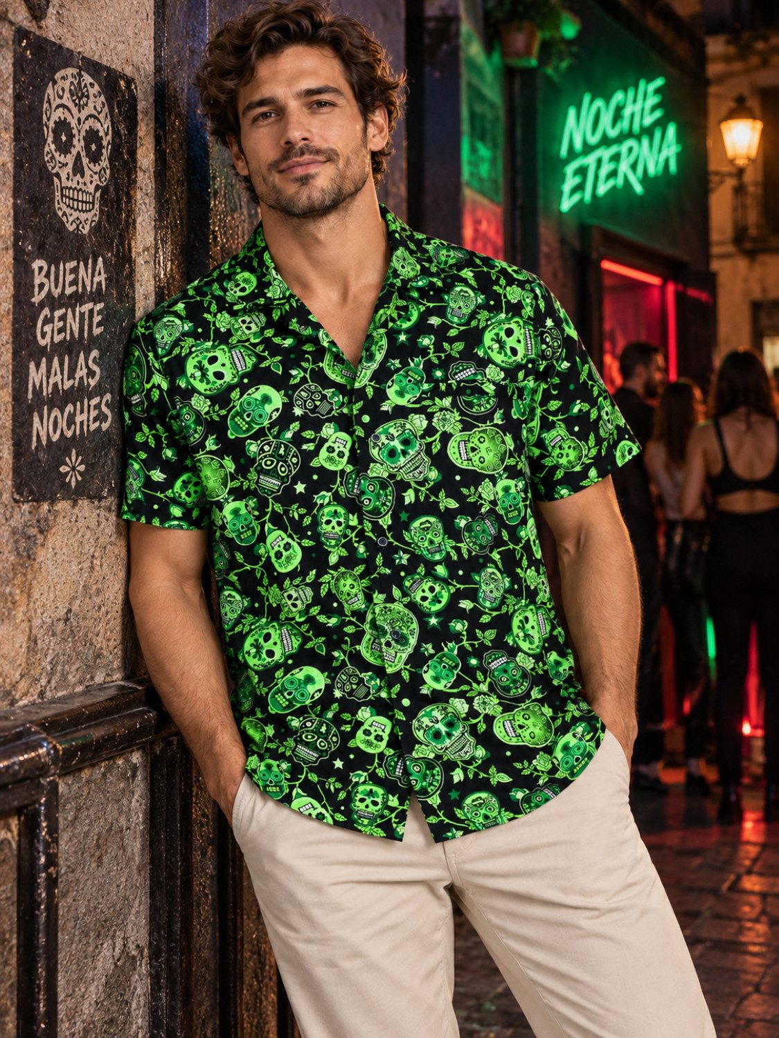 King Kameha Hawaiihemd "Skull" Funky Hawaii-Hemd Herren Kurzarm Front-Tasche Stylish – Bild 5 von 5