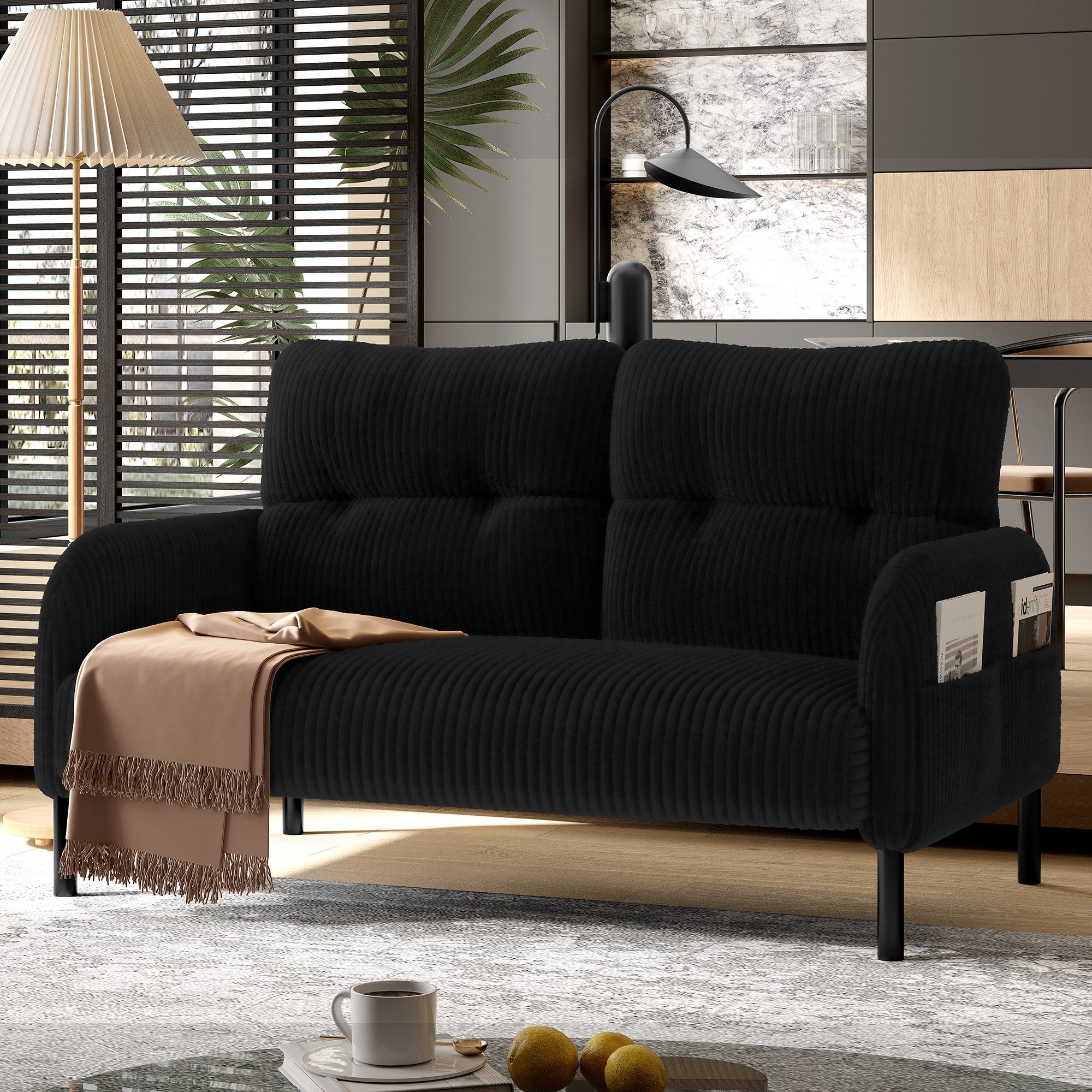 BlingBin Sofa 2-Sitzer Sofa Polstersofa Loungesofa mit Hohe Rückenlehne, 1er Set 1 Teile, Cordstoff, für Homeoffice-Lounges, 120x75x79 cm