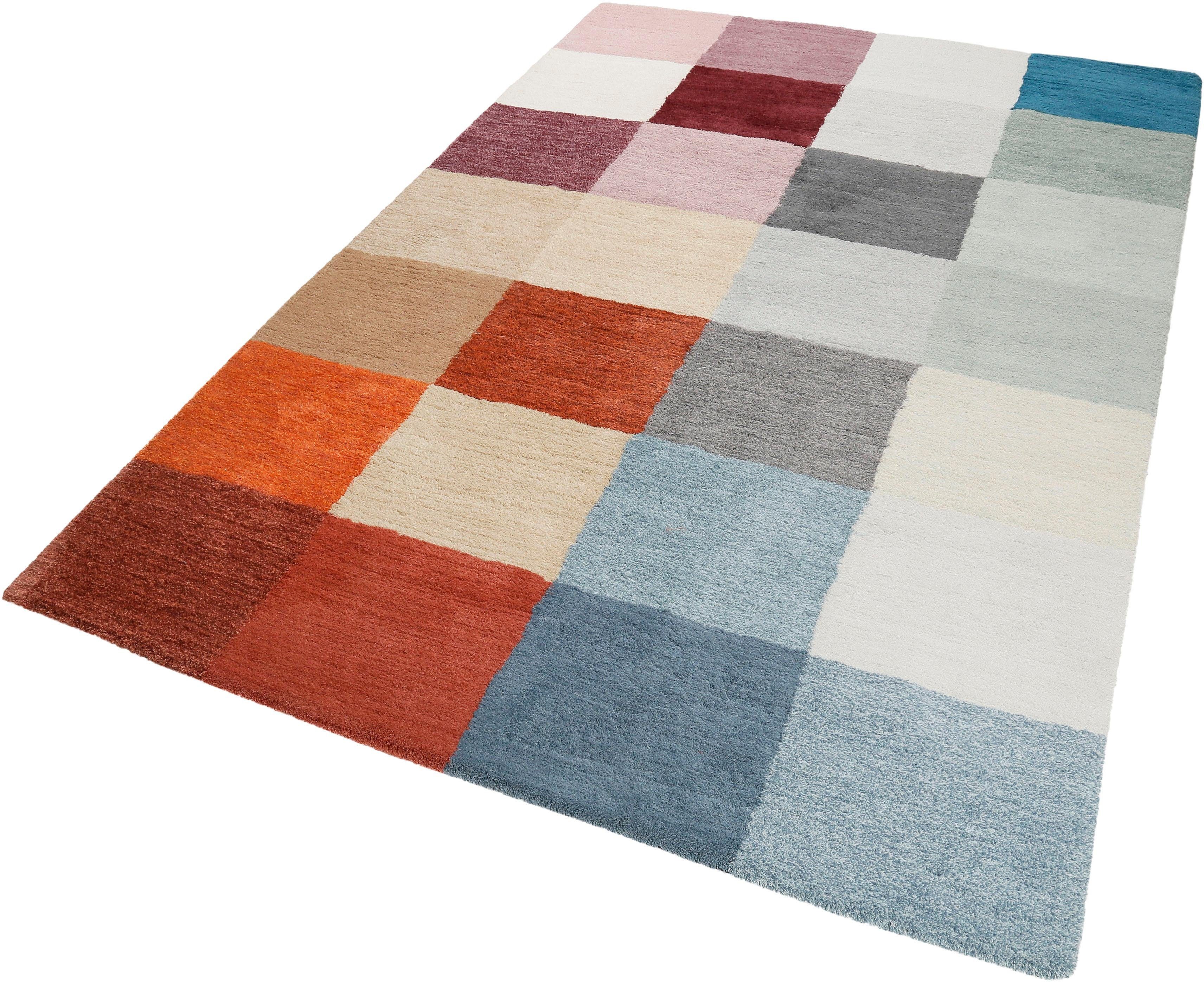 Esprit Teppich Loft Karo, rechteckig, Höhe: 20 mm, Wohnzimmer, bunt kariert, sehr weicher Flor, dicht gewebt, robust