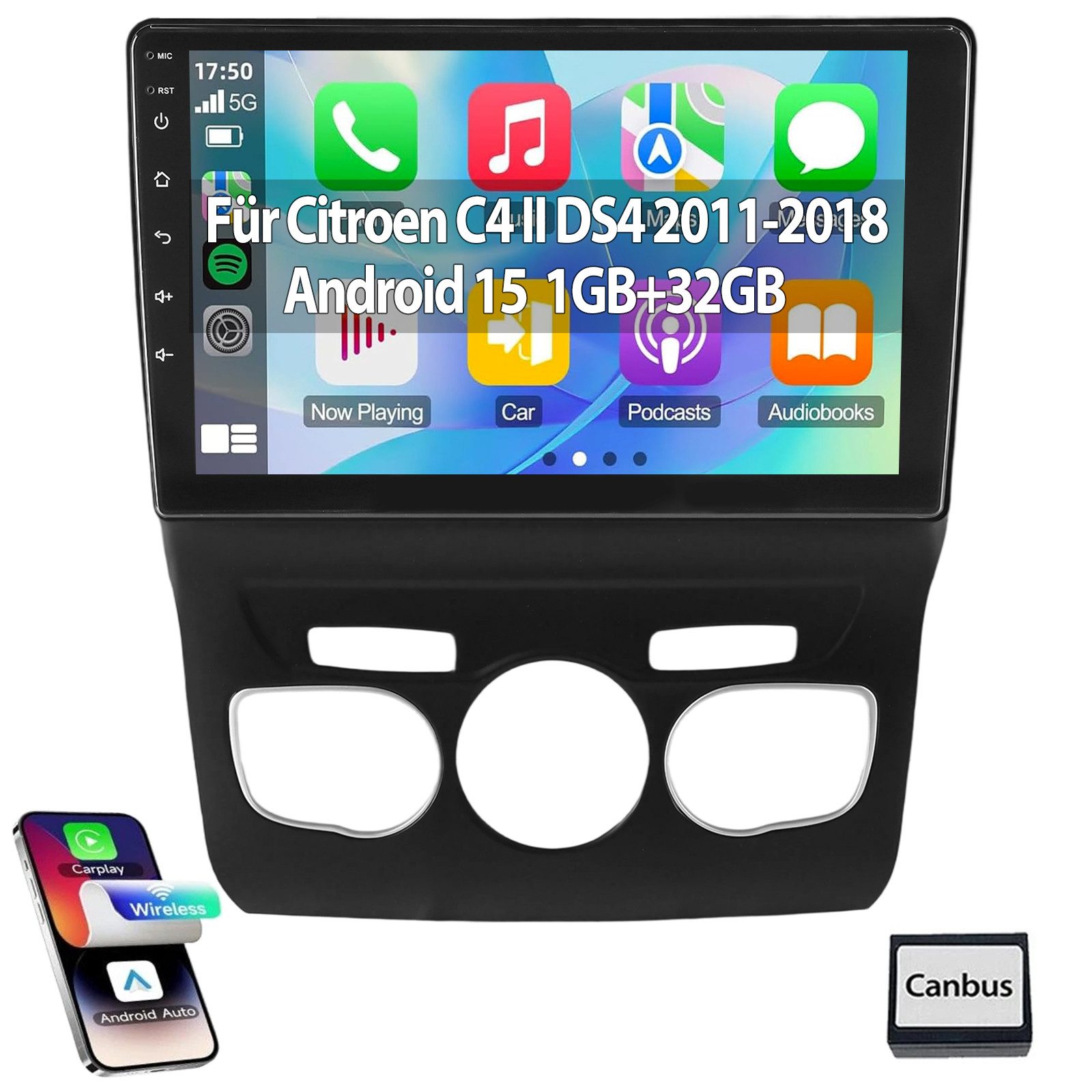 ESSGOO Carplay Für Citroen C4 II DS4 2011-2018 Android 15 Autoradio GPS Navi Autoradio (Digitalradio (DAB), 4+64GB(optional), RDS, AM, FM, Carplay Android Auto Bluetooth EQ USB GPS Navi WIFI Touchscreen)