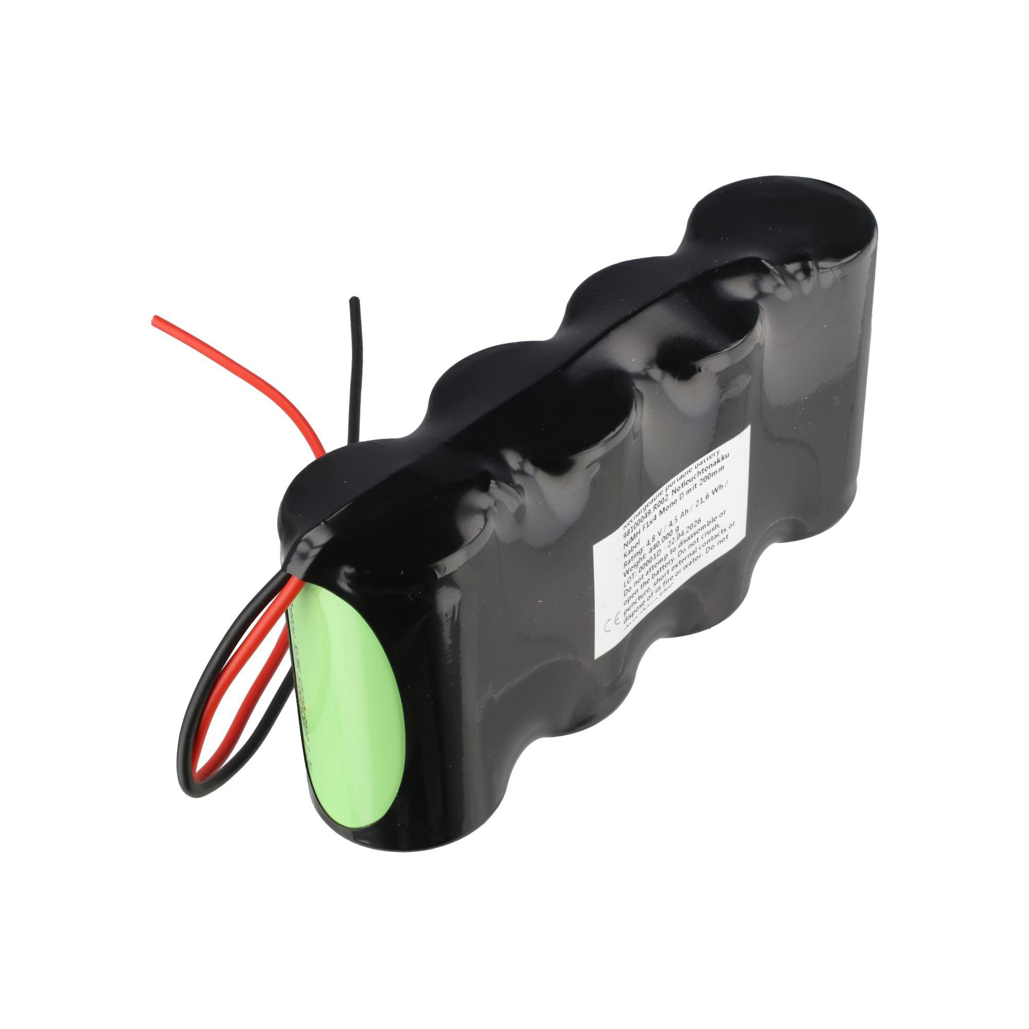 AccuCell Notleuchtenakku NiMH 4,8V 4500mAh F1x4 Mono D mit 200mm Kabel einseit Akku 4500 mAh (4,8 V)