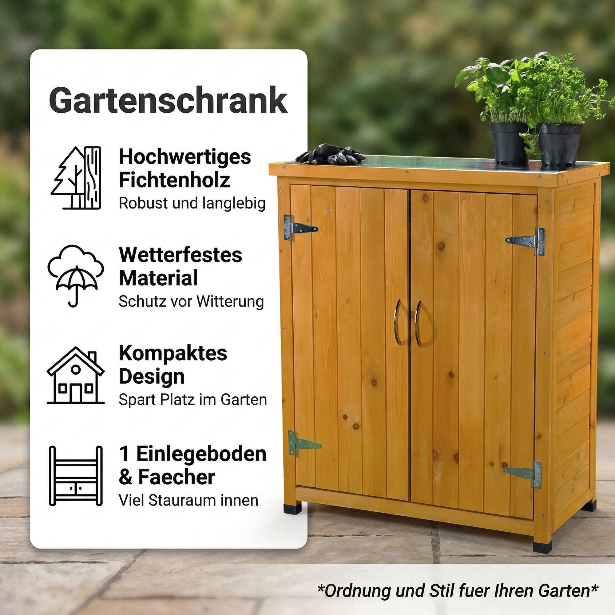 Mucola Garten-Geräteschrank Geräteschrank Gerätehaus Gartenschuppen Schrank Schuppen Gartenschrank, BxT: 75x40 cm, (Stück), Oberfläche mit robuster Platte