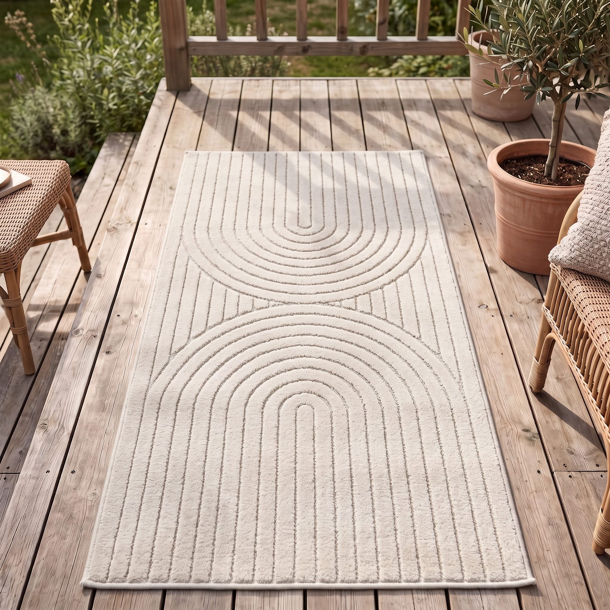 SIMPEX24 Outdoorteppich Skandinavischer 3D Design, Läufer, Höhe: 5 mm, Outdoor Teppich Wetterfest Modern Wohnzimmer Küchen Terrasse Balkon