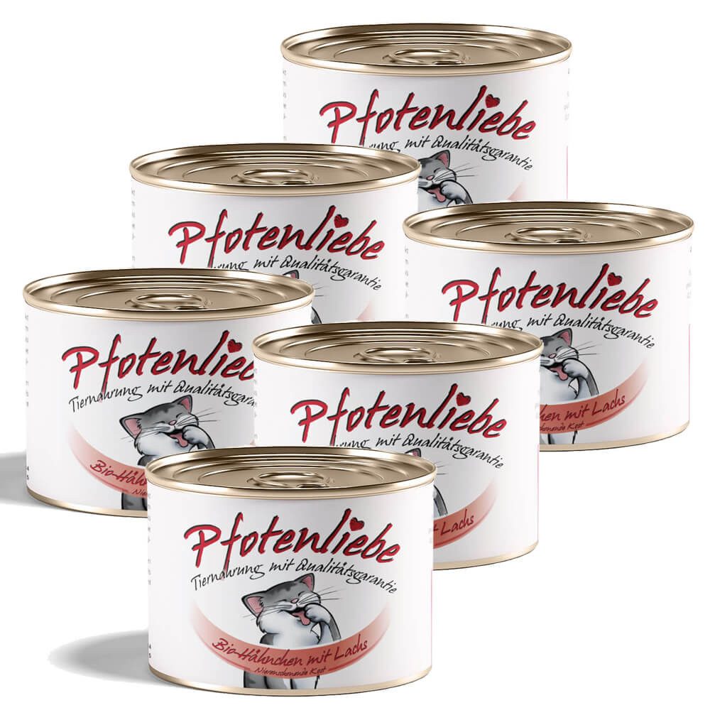 Pfotenliebe Bio-Hähnchen mit Lachs 6x200g, Nassfutter für: Katzen