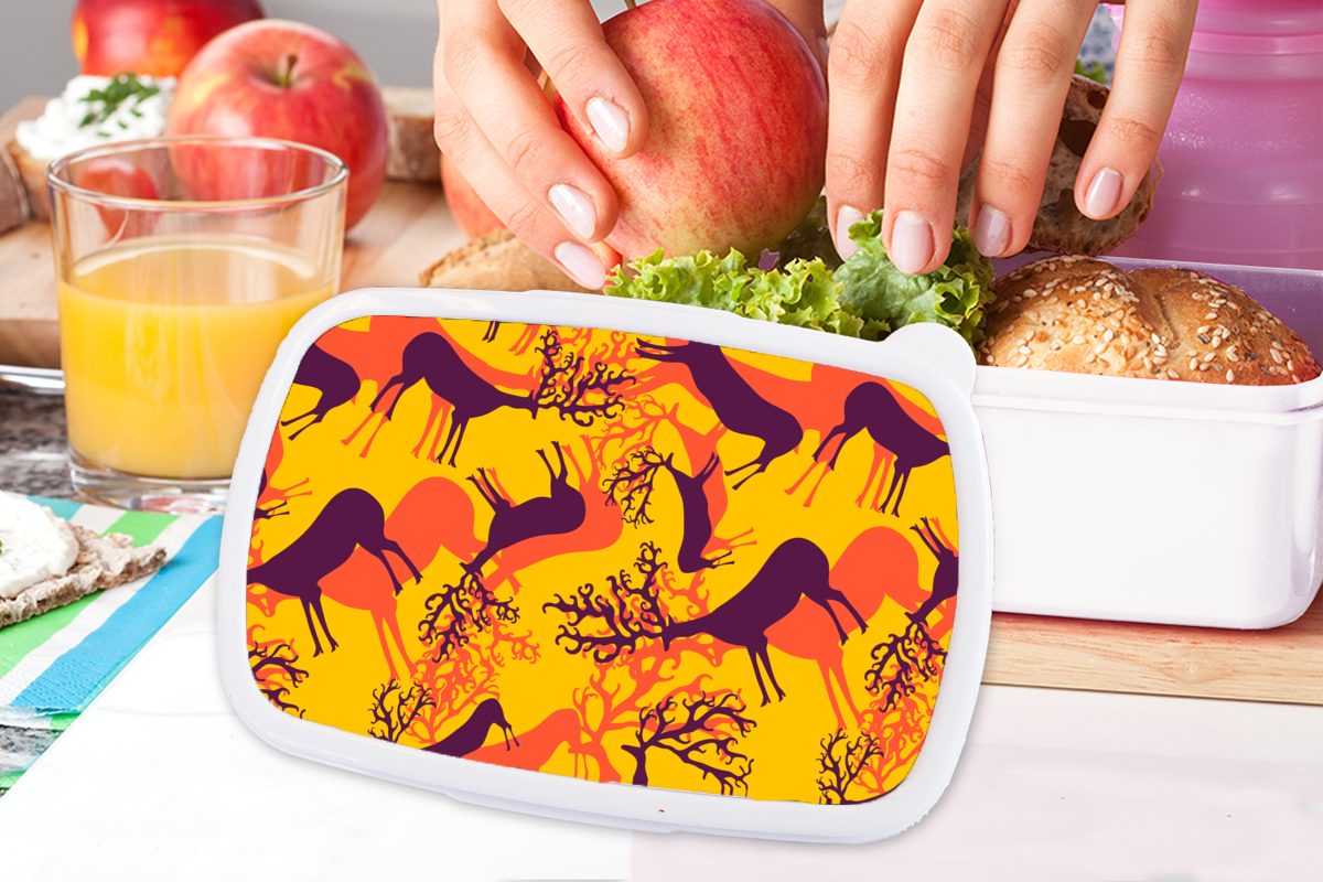 (2-tlg), Kunststoff, Erwachsene, Mädchen Lunchbox Hirsche und Muster Brotdose, für für - MuchoWow und Farben, Jungs Brotbox weiß Kinder -