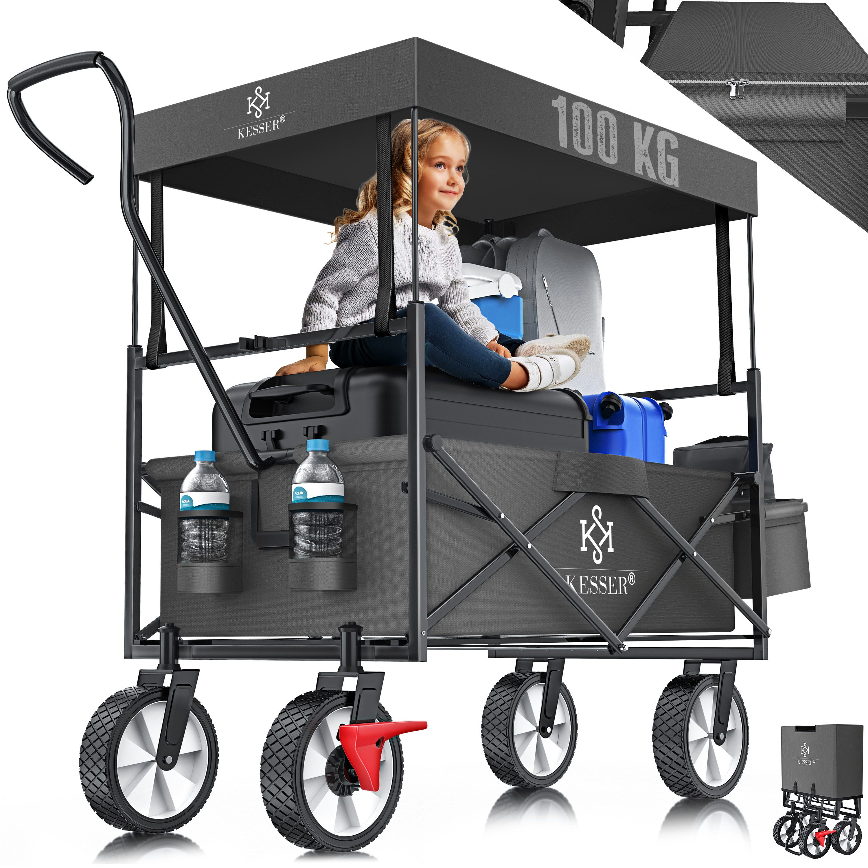 KESSER Bollerwagen, Bollerwagen faltbar mit Dach Handwagen Transportkarre Geräte