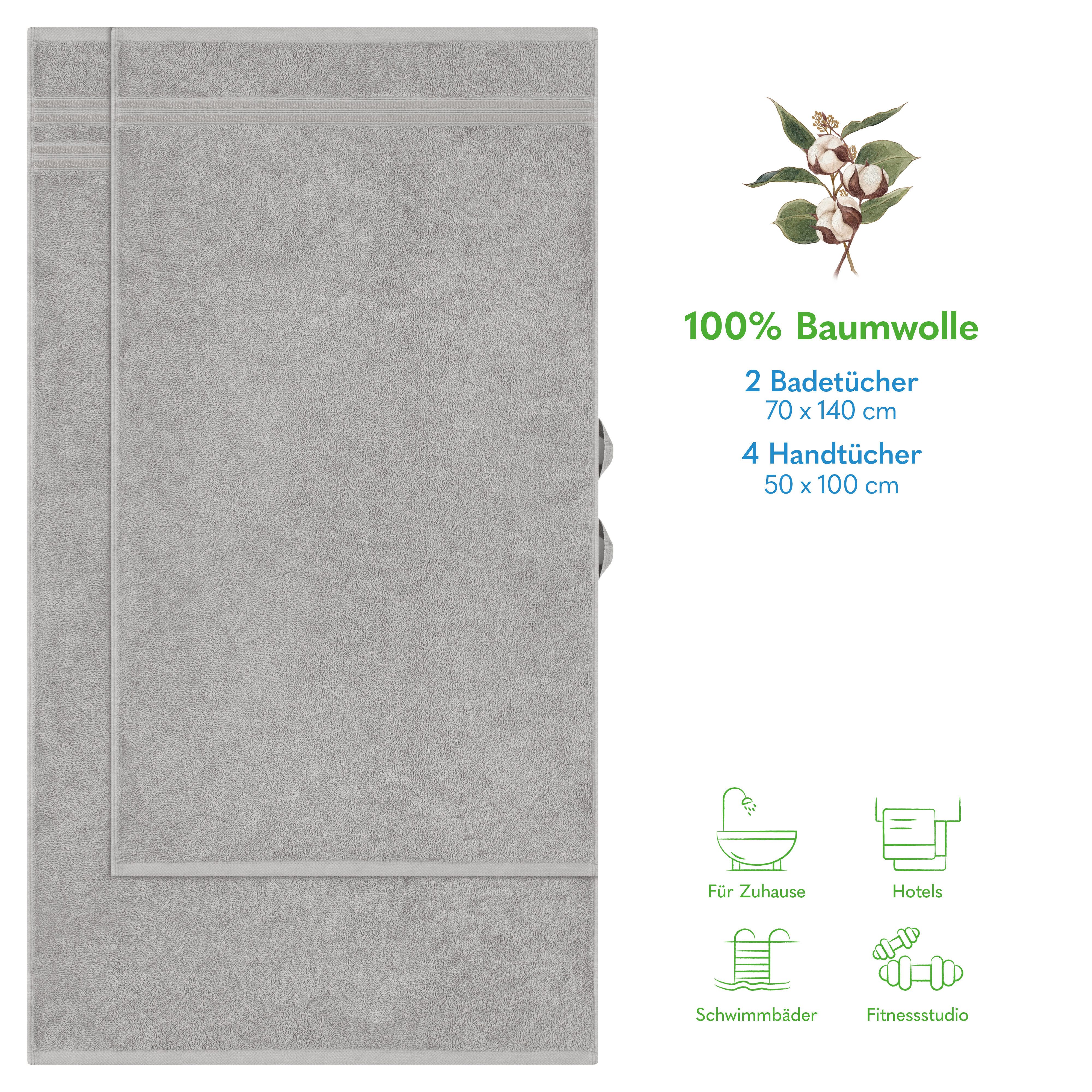 HAMMETEX Handtuch Set 6-teiliges Handtuch Set, 100% Baumwolle, Weich & Saugstark, Frottier (Set, 6-St), mit Bordüre, einfarbig, weich – Bild 2 von 5
