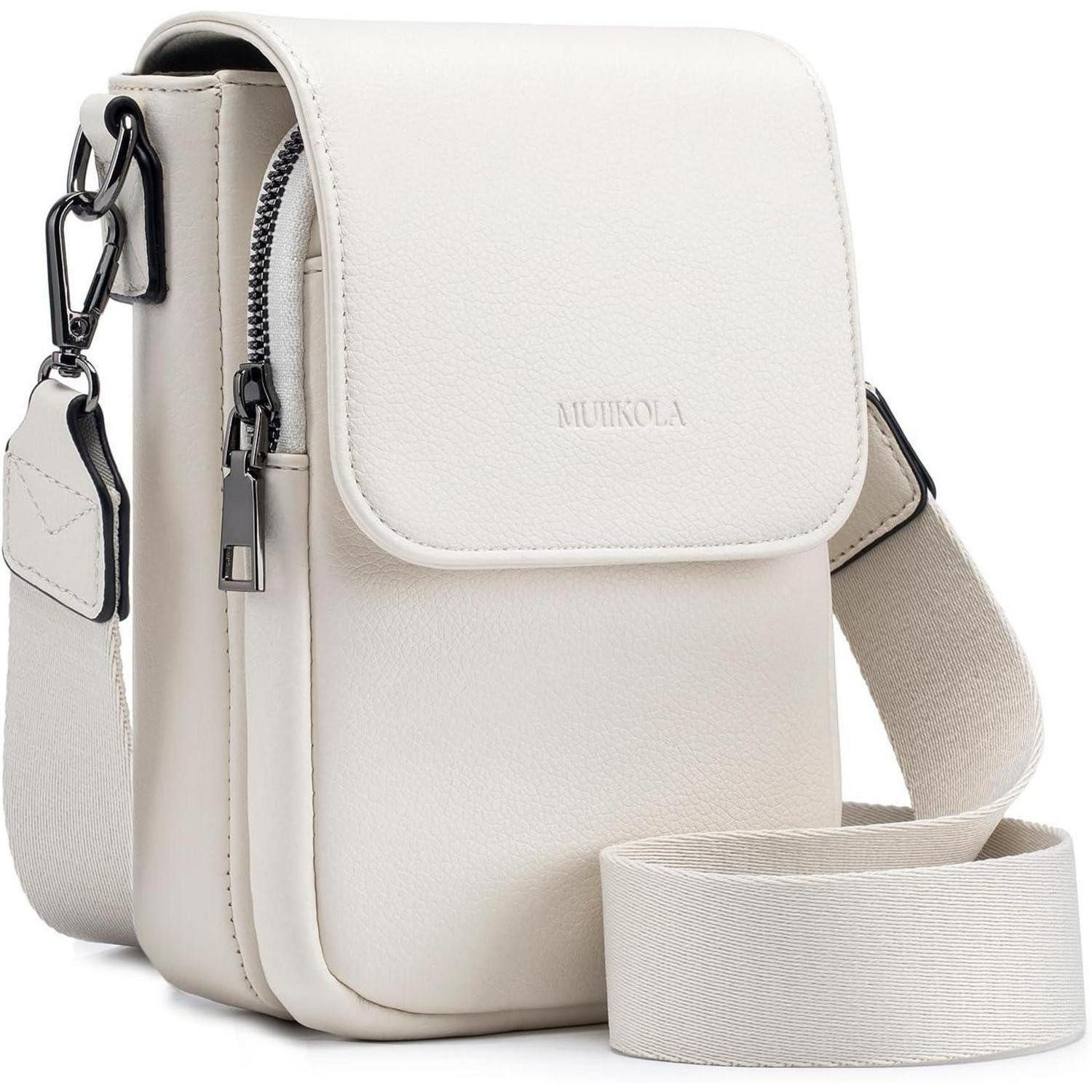 LuxusKollektion Umhängetasche Handytasche Umhängetasche RFID Leder breiter Gurt abnehmbar beige