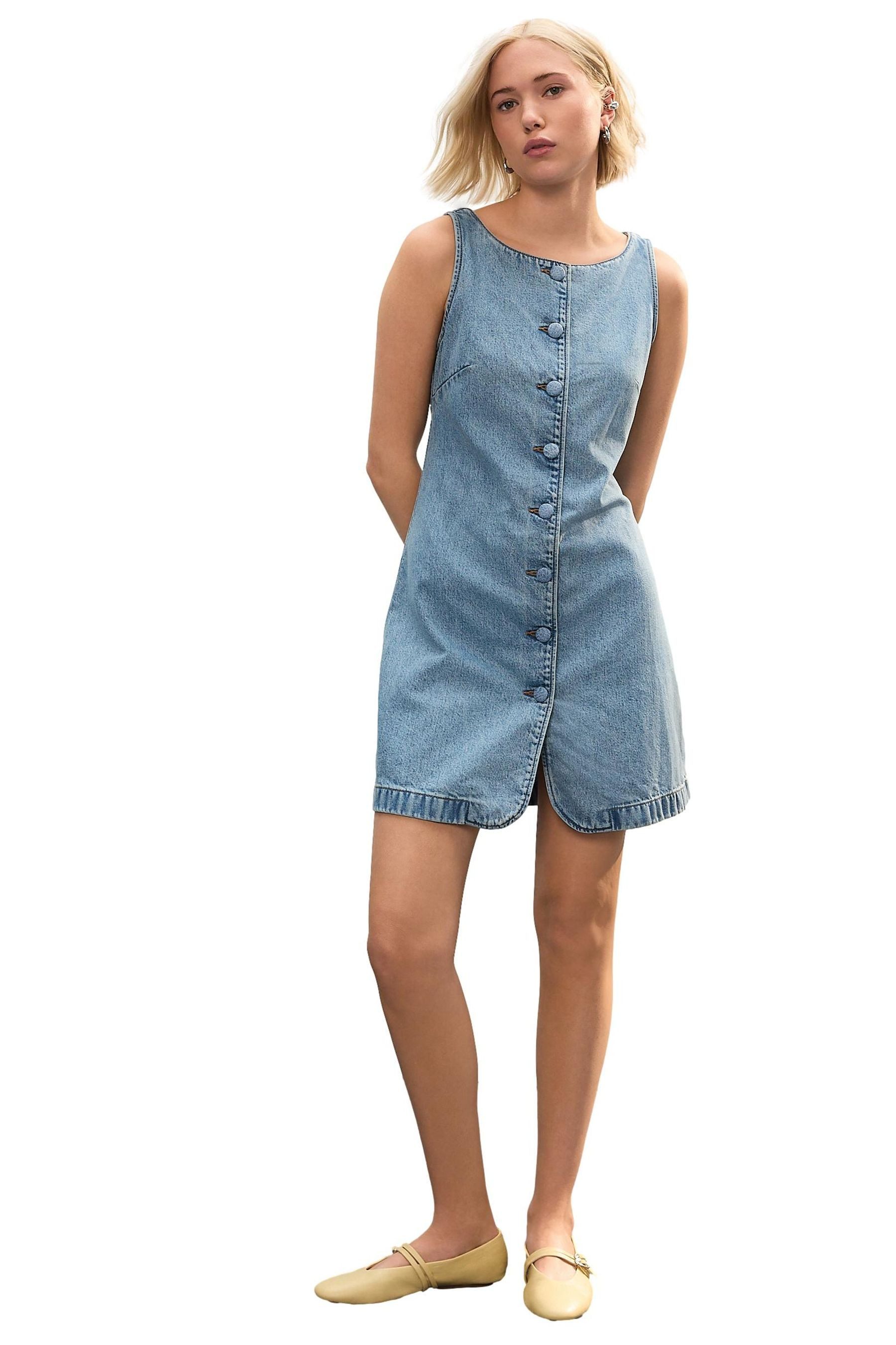 Next Jeanskleid Geknöpftes Denim-Minikleid mit U-Boot-Ausschnitt günstig online kaufen